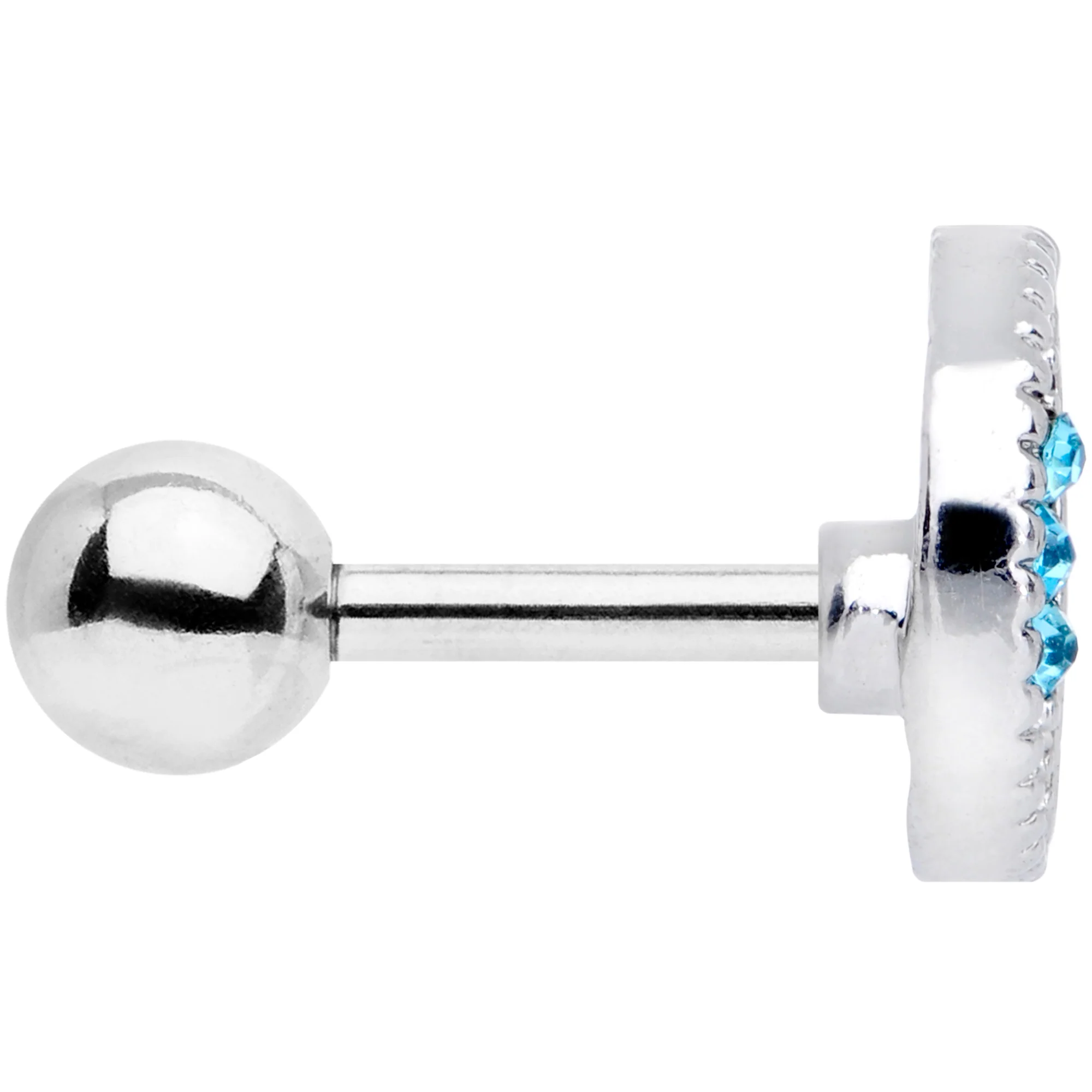 16G 1/4 Blue CZ Gem Moon and Heart Cartilage Tragus Earring - Image 3