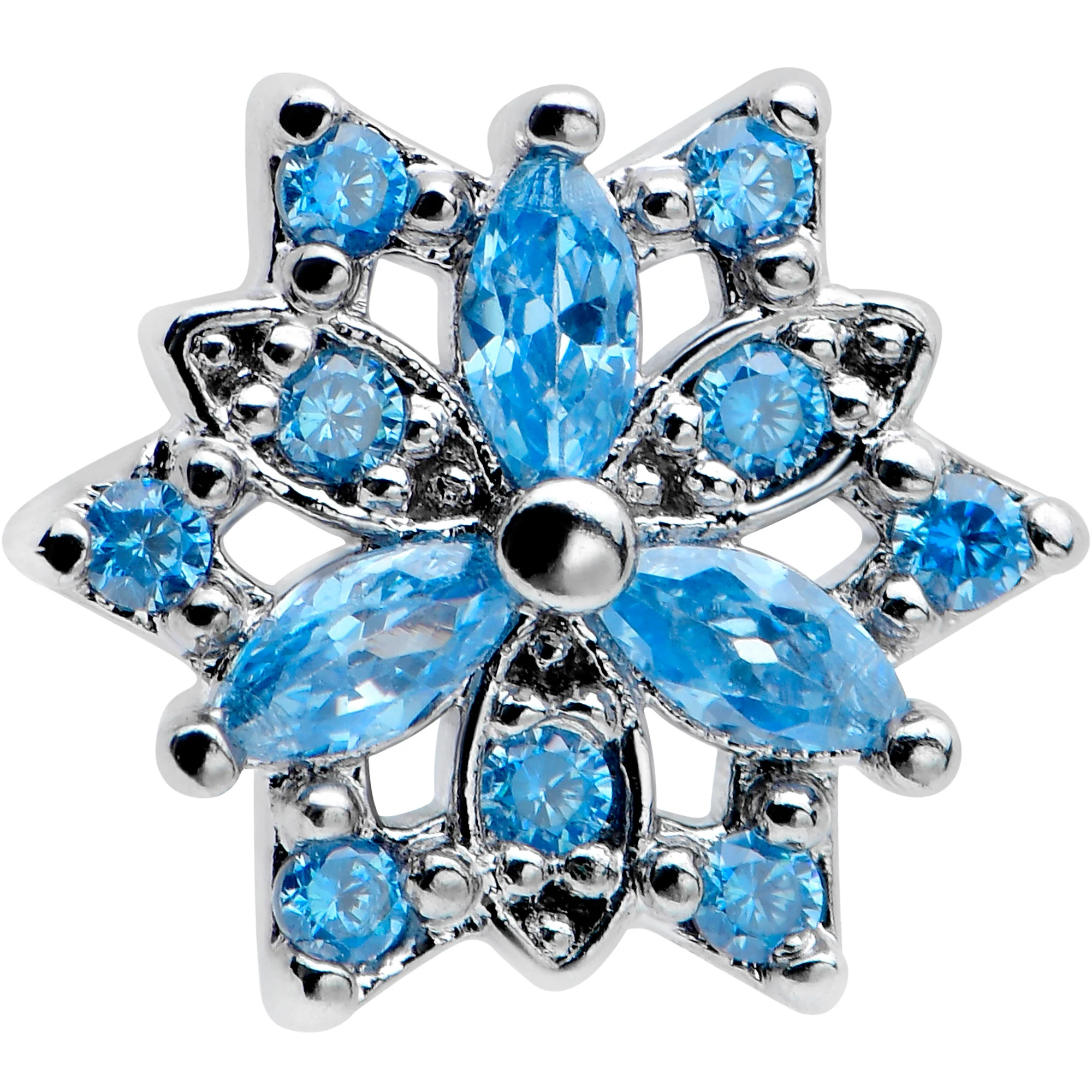 16G 1/4 Blue CZ Gem Snowflake Blues Cartilage Tragus Earring - Image 2