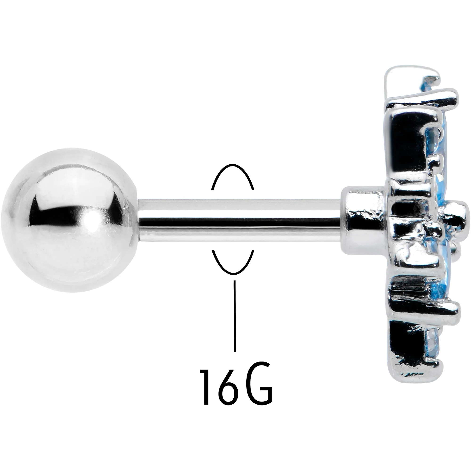 16G 1/4 Blue CZ Gem Snowflake Blues Cartilage Tragus Earring - Image 5
