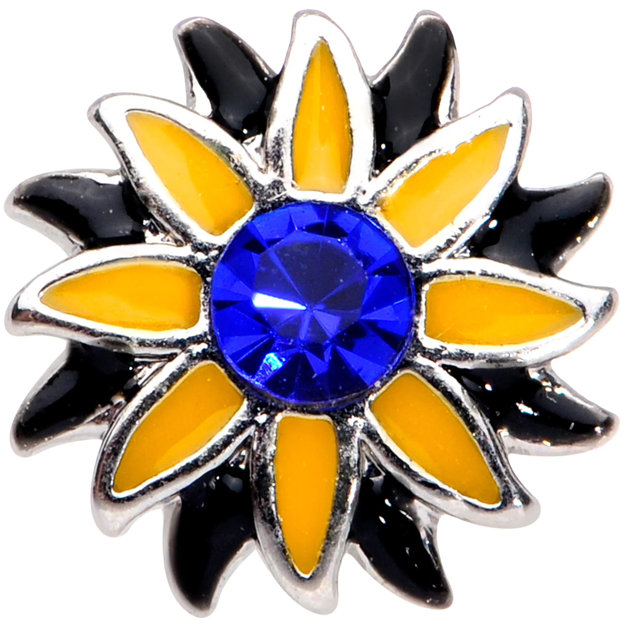 16G 1/4 Blue Faux Druzy Yellow Sunflower Cartilage Tragus - Image 2