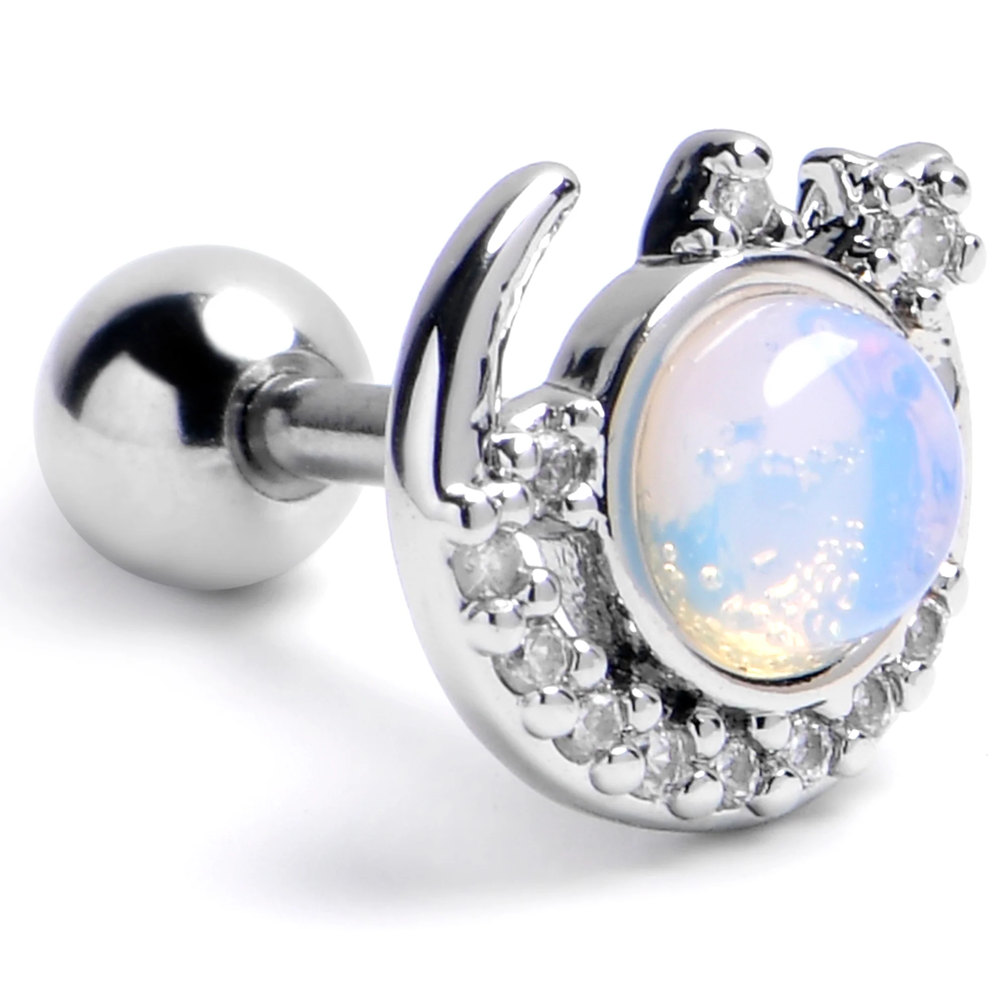 16G 1/4 Blue Faux Opal Crescent Moon Heavenly Cartilage Earring