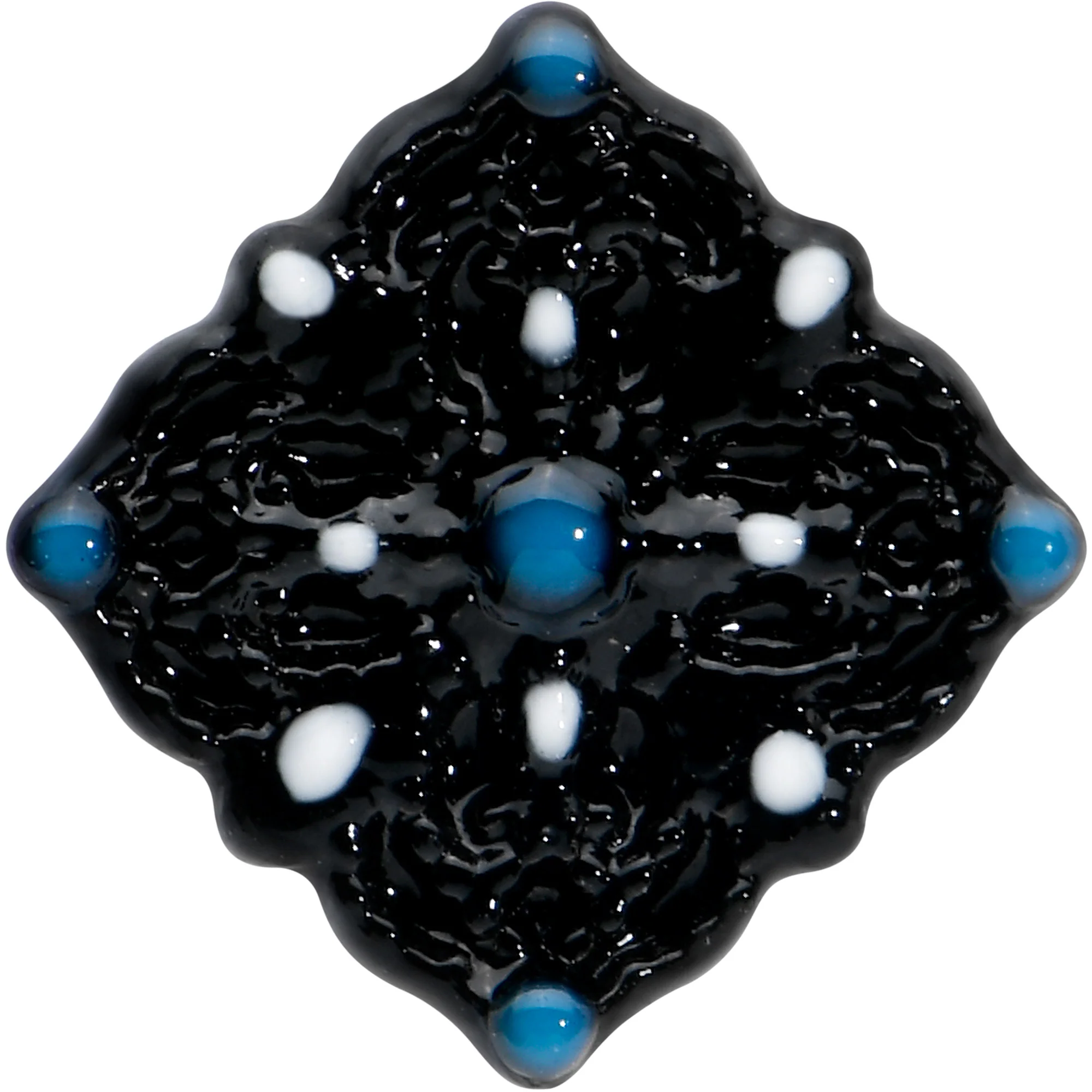 16G 1/4 Blue Gem Black Lacy Rhombus Cartilage Tragus Earring - Image 2