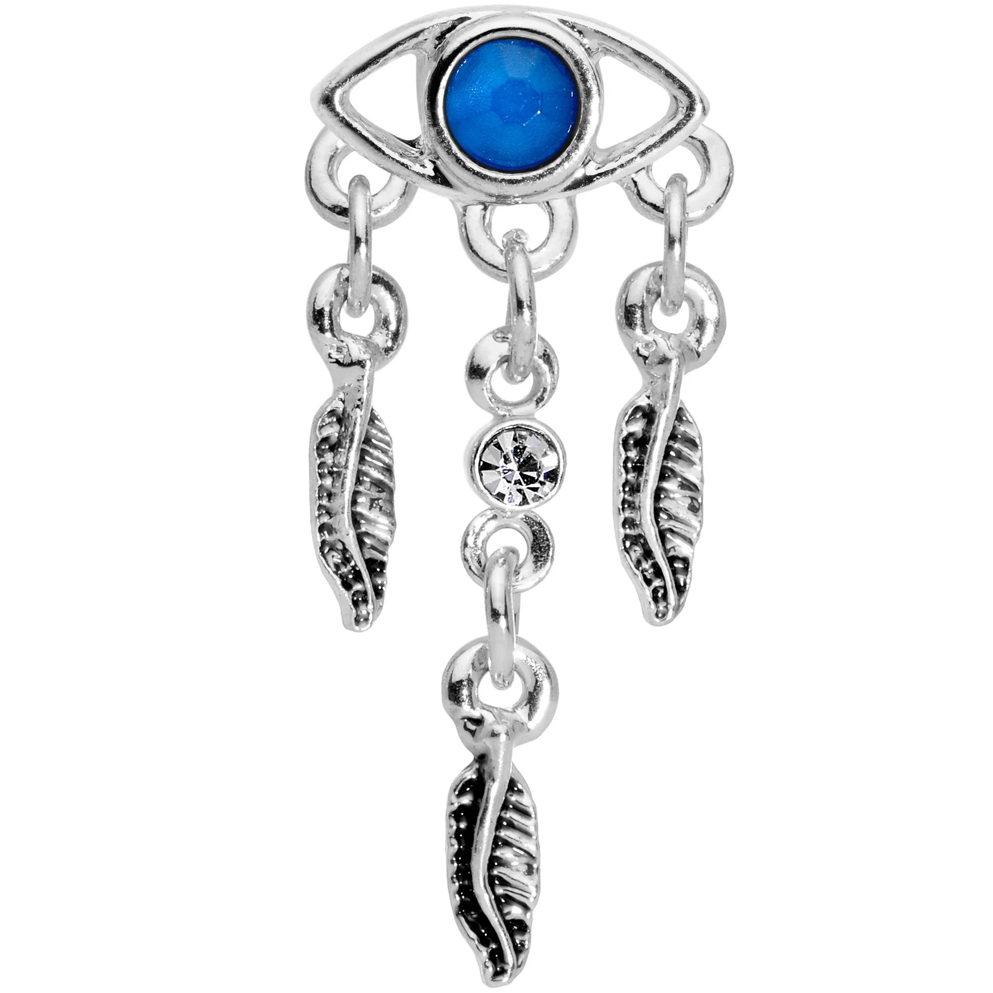 16G 1/4 Blue Gem Eye Feather Dangle Cartilage Tragus Earring - Image 2