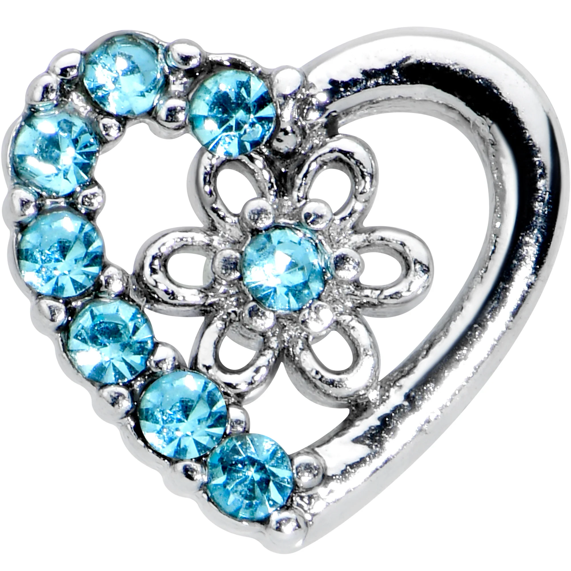 16G 1/4 Blue Gem Floral Hollow Heart Cartilage Tragus Earring - Image 2