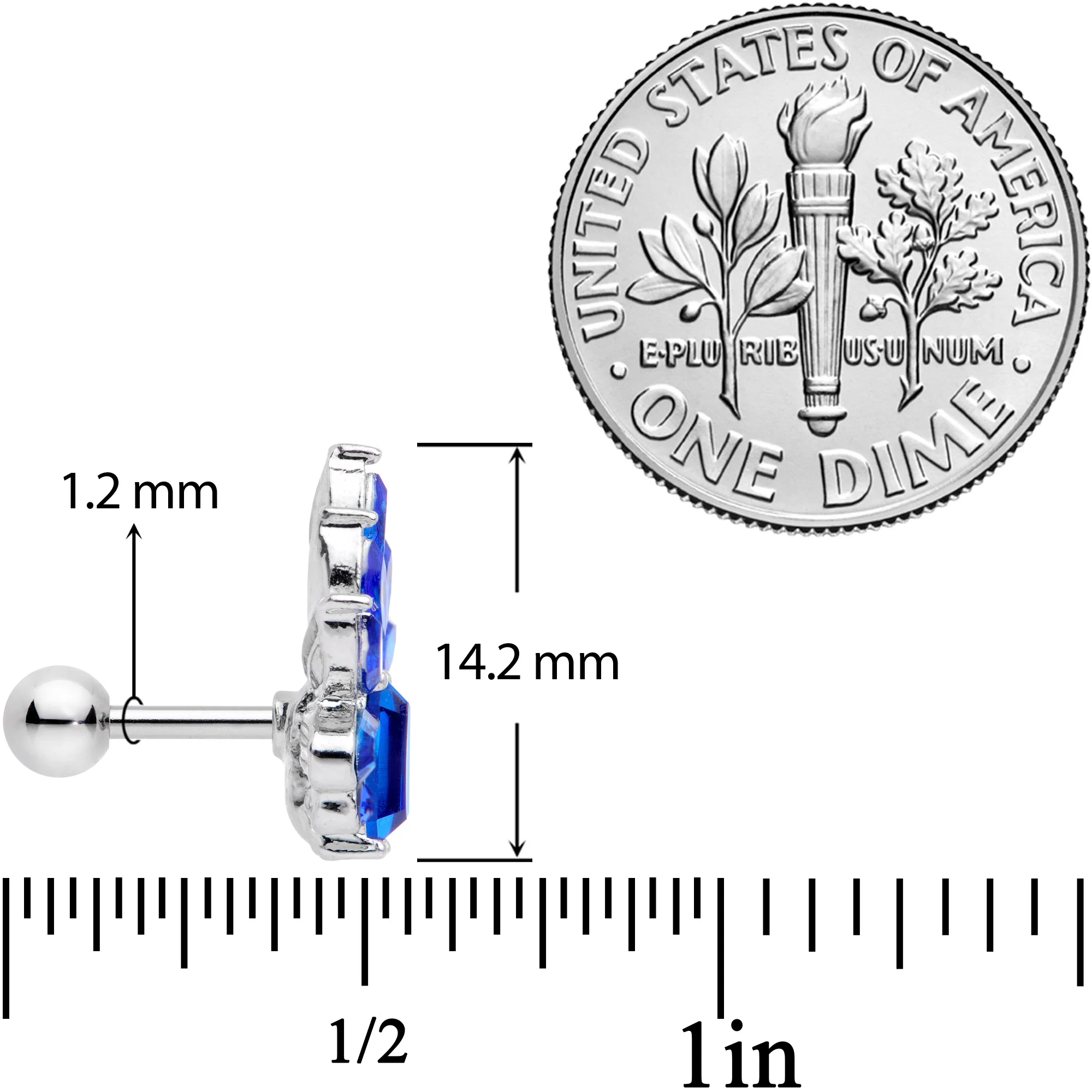 16G 1/4 BBlue Gem Flower Tiara Cartilage Tragus Earring - Image 4