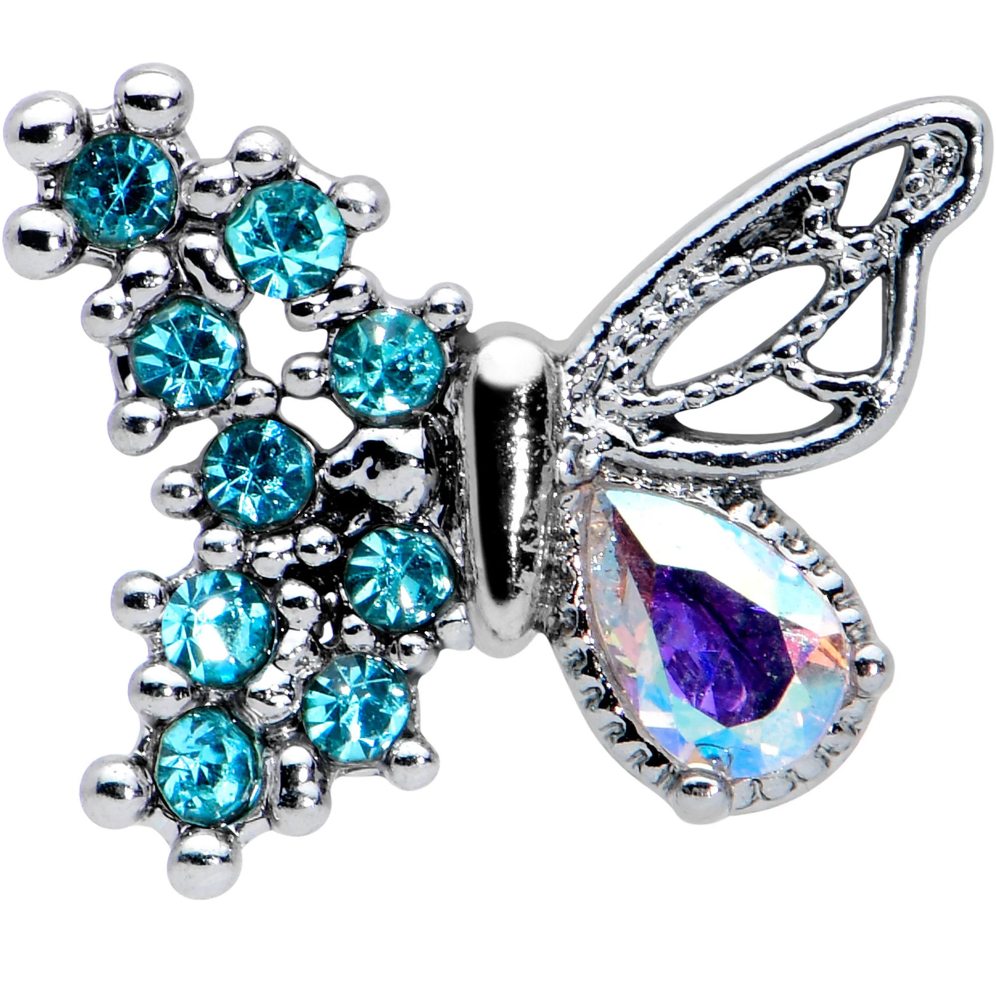 16G 1/4 Blue Gem Glam Butterfly Cartilage Tragus Earring - Image 2