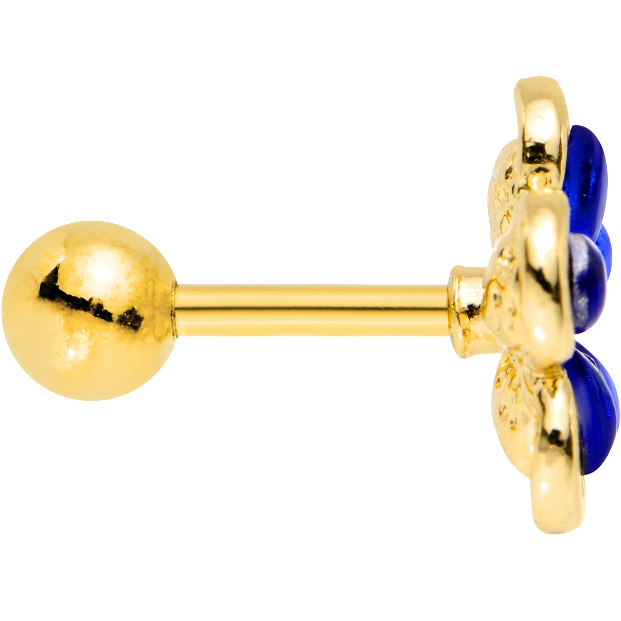16G 1/4 Blue Gem Gold PVD Flower Tragus Cartilage Earring - Image 3
