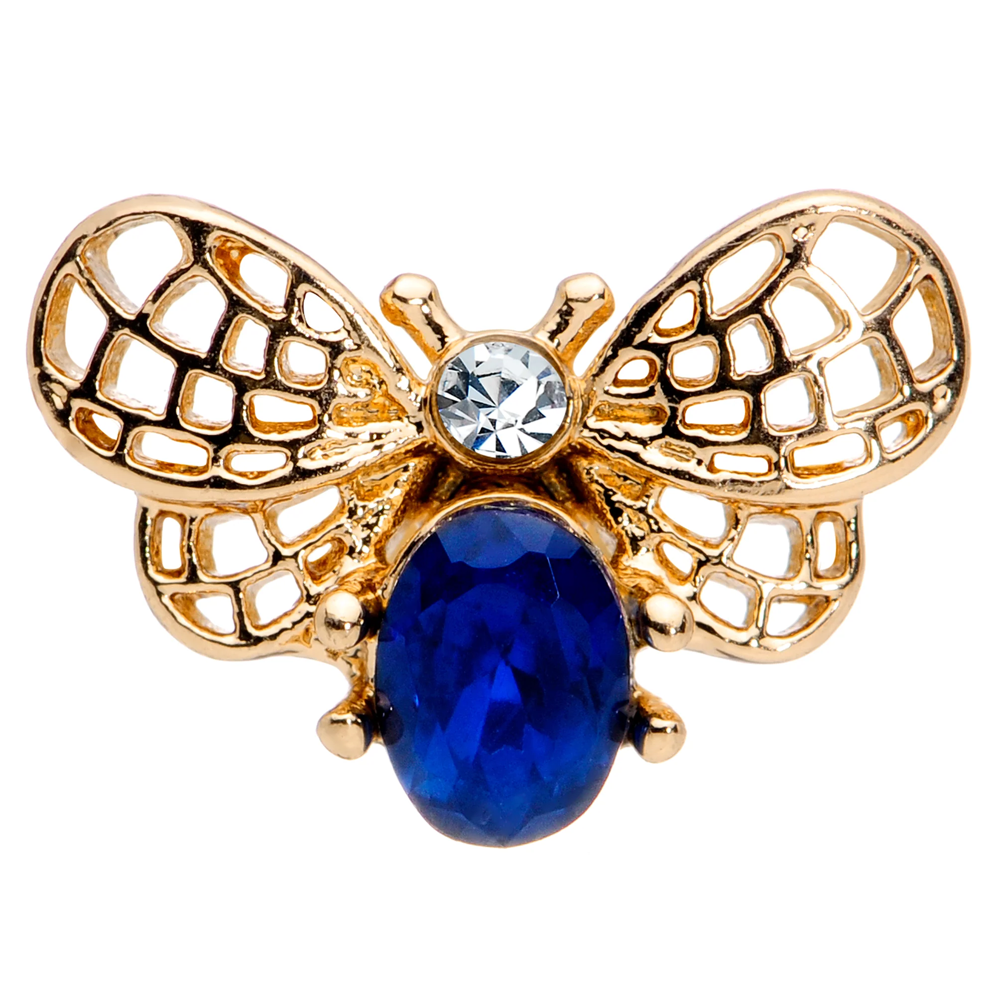 16G 1/4 Blue Gem Gold Tone Beautiful Bee Cartilage Tragus Earring - Image 2