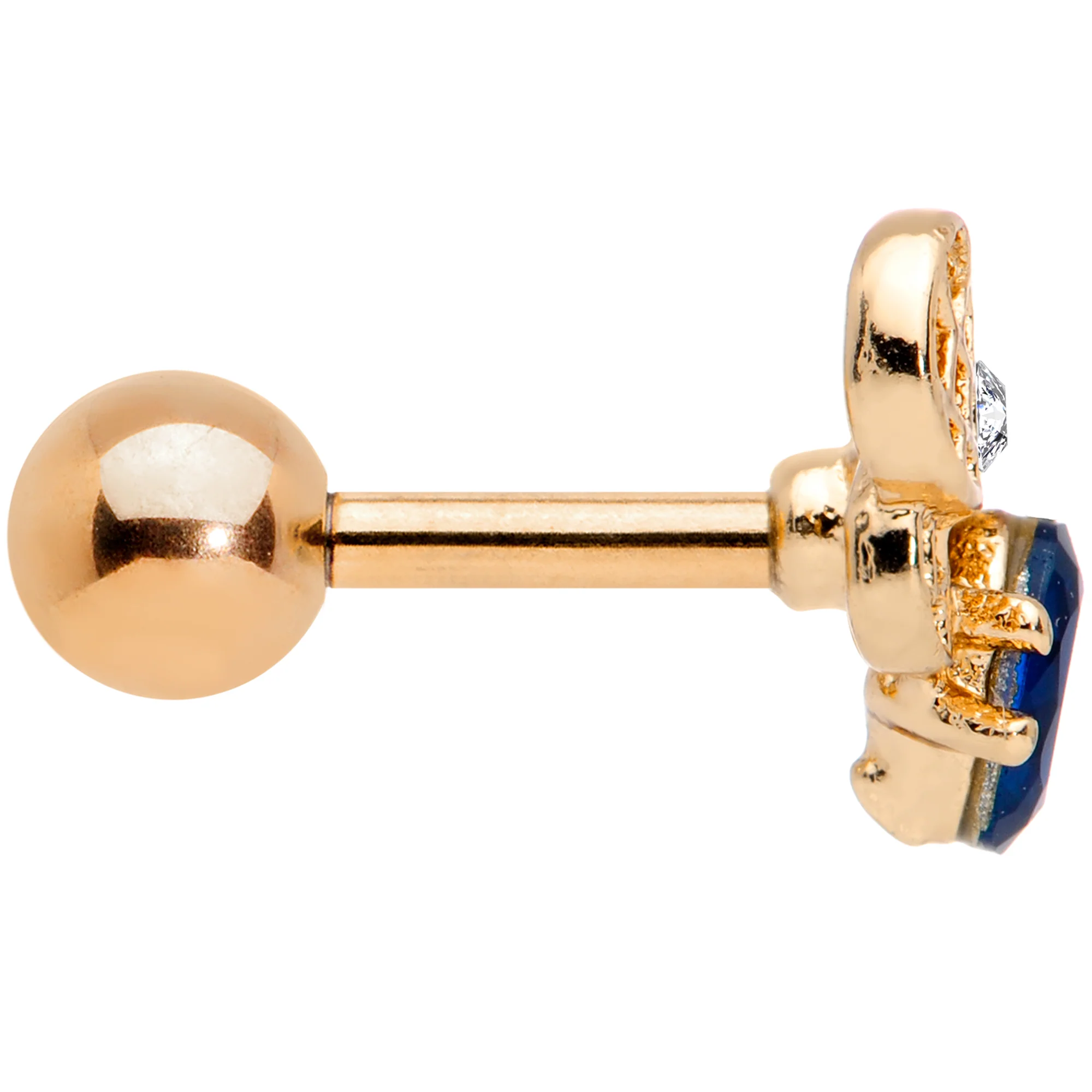 16G 1/4 Blue Gem Gold Tone Beautiful Bee Cartilage Tragus Earring - Image 3