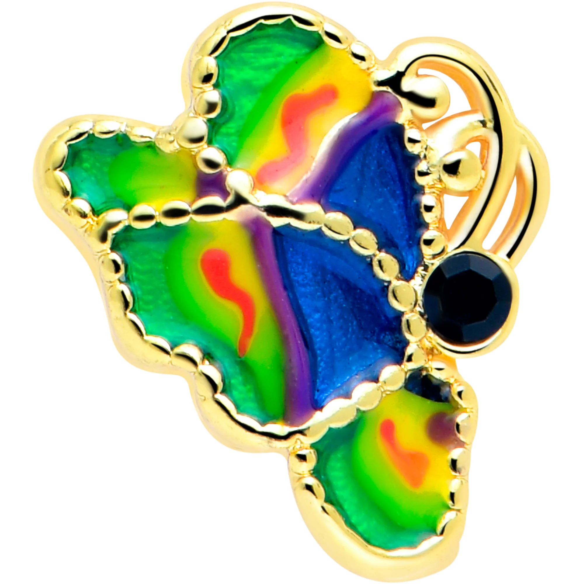 16G 1/4 Blue Gem Gold Tone Butterfly Colors Cartilage Tragus Earring - Image 3