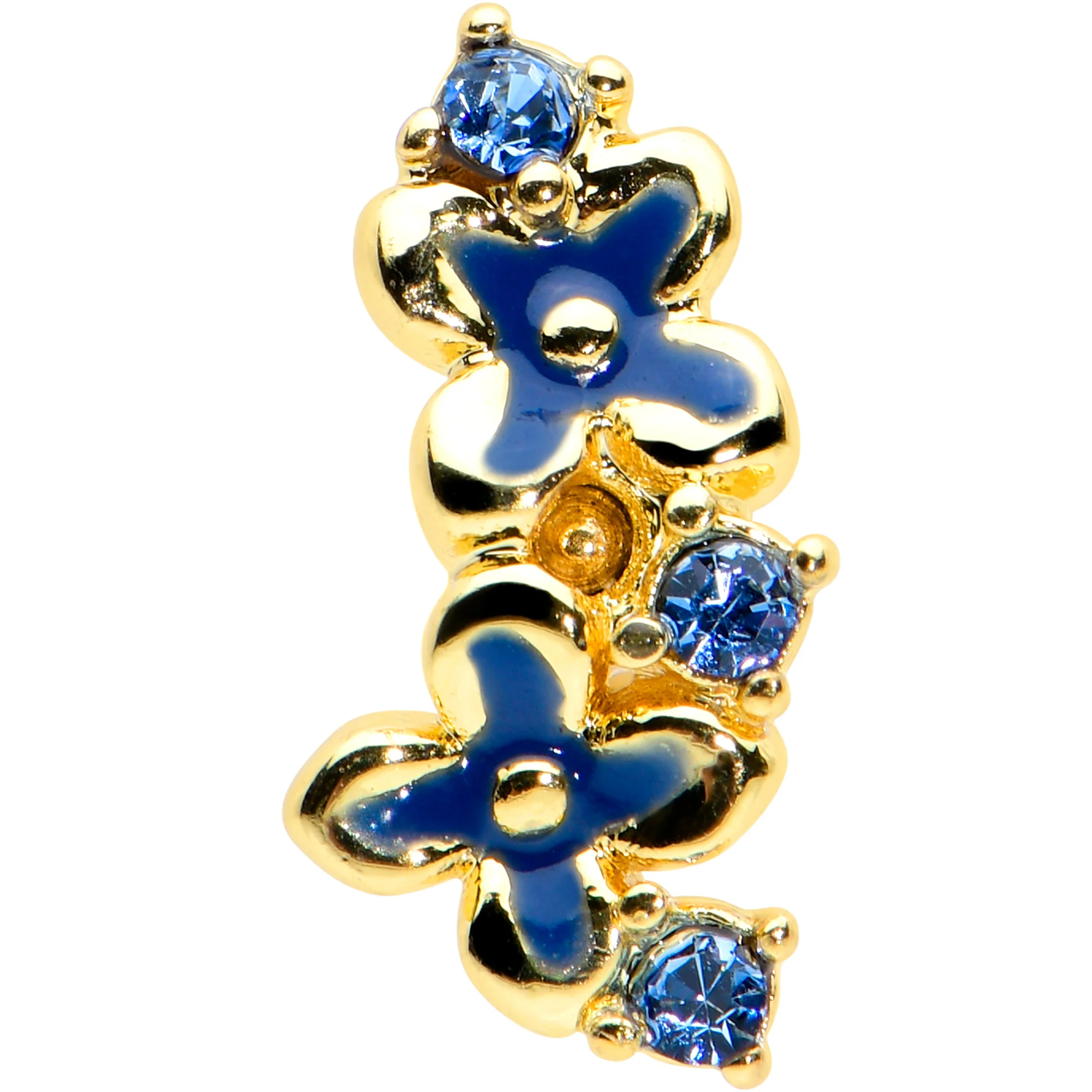 16G 1/4 Blue Gem Gold Tone Floral Blues Labret Monroe Tragus - Image 2
