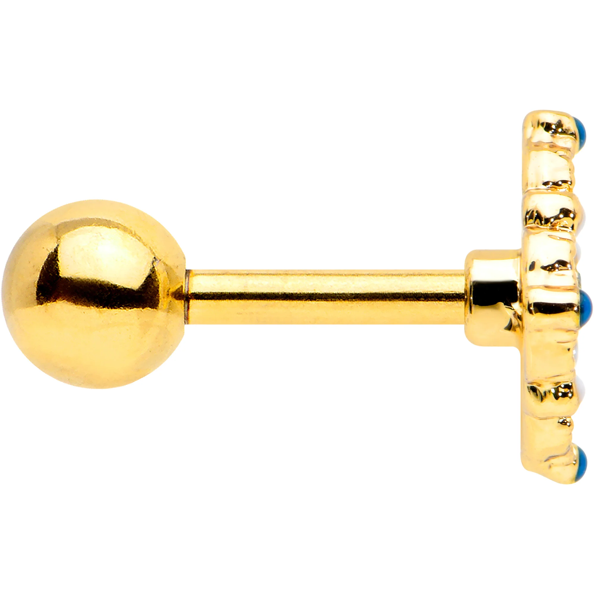 16G 1/4 Blue Gem Gold Tone Lacy Rhombus Cartilage Tragus Earring - Image 3