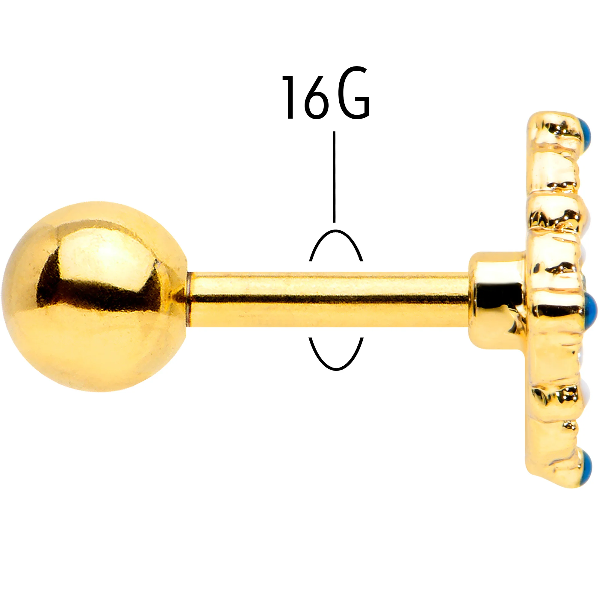 16G 1/4 Blue Gem Gold Tone Lacy Rhombus Cartilage Tragus Earring - Image 5