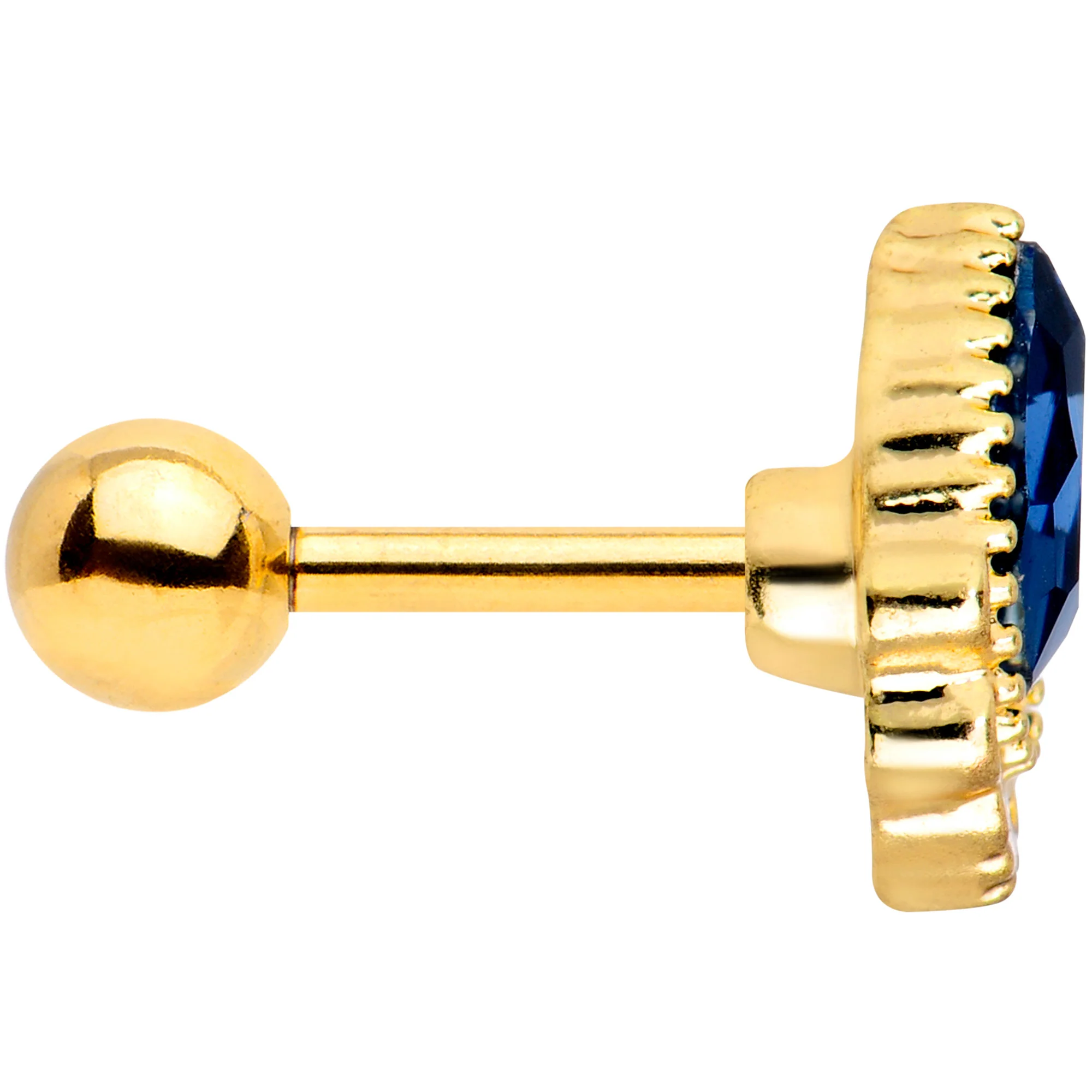 16G 1/4 Blue Gem Gold Tone Noble Drop Cartilage Tragus Earring - Image 3