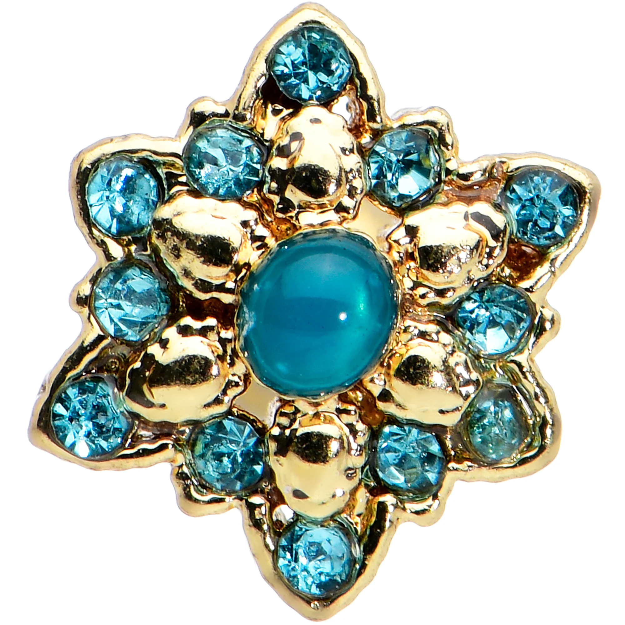 16G 1/4 Blue Gem Gold Tone Snowflake Cartilage Tragus Earring - Image 2