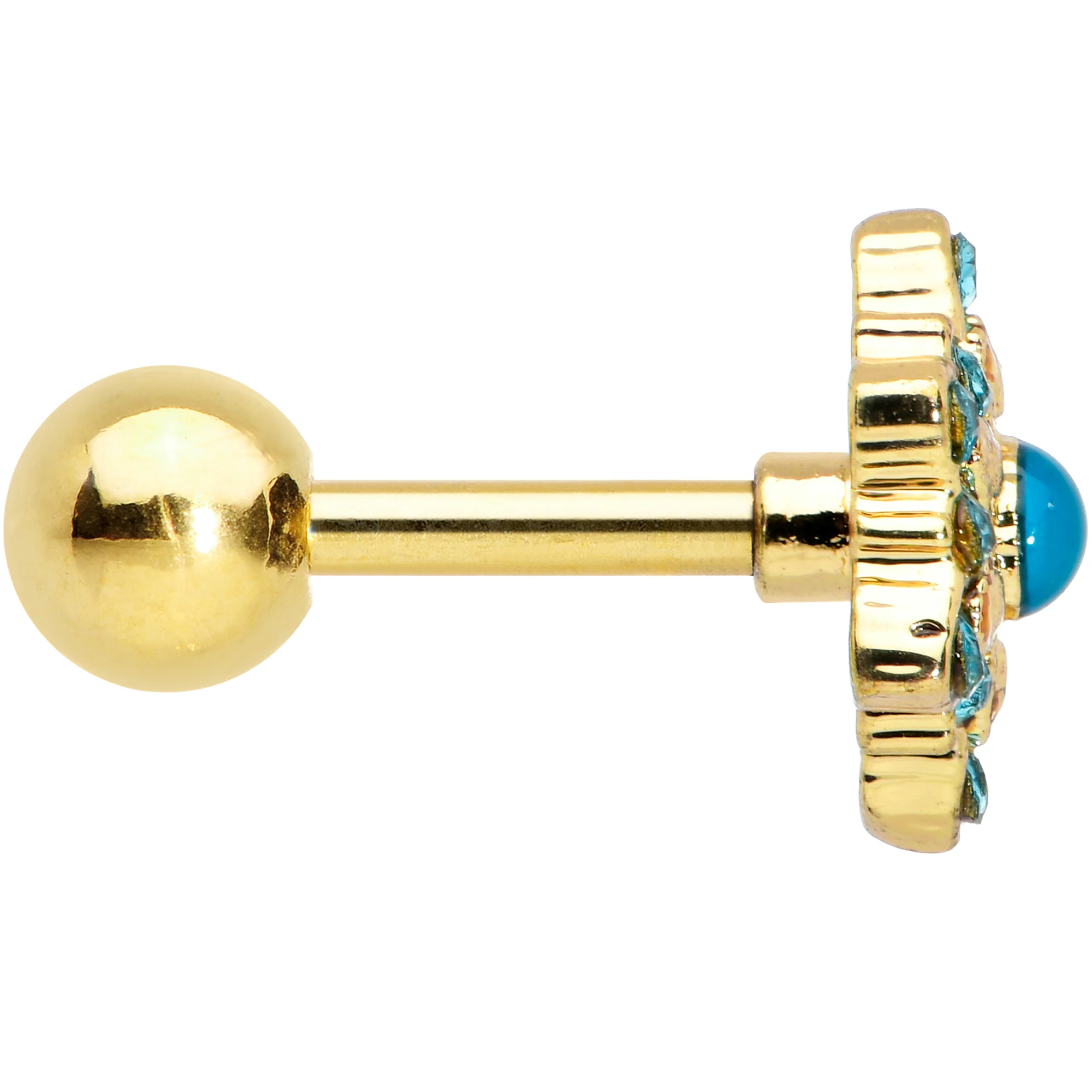 16G 1/4 Blue Gem Gold Tone Snowflake Cartilage Tragus Earring - Image 3