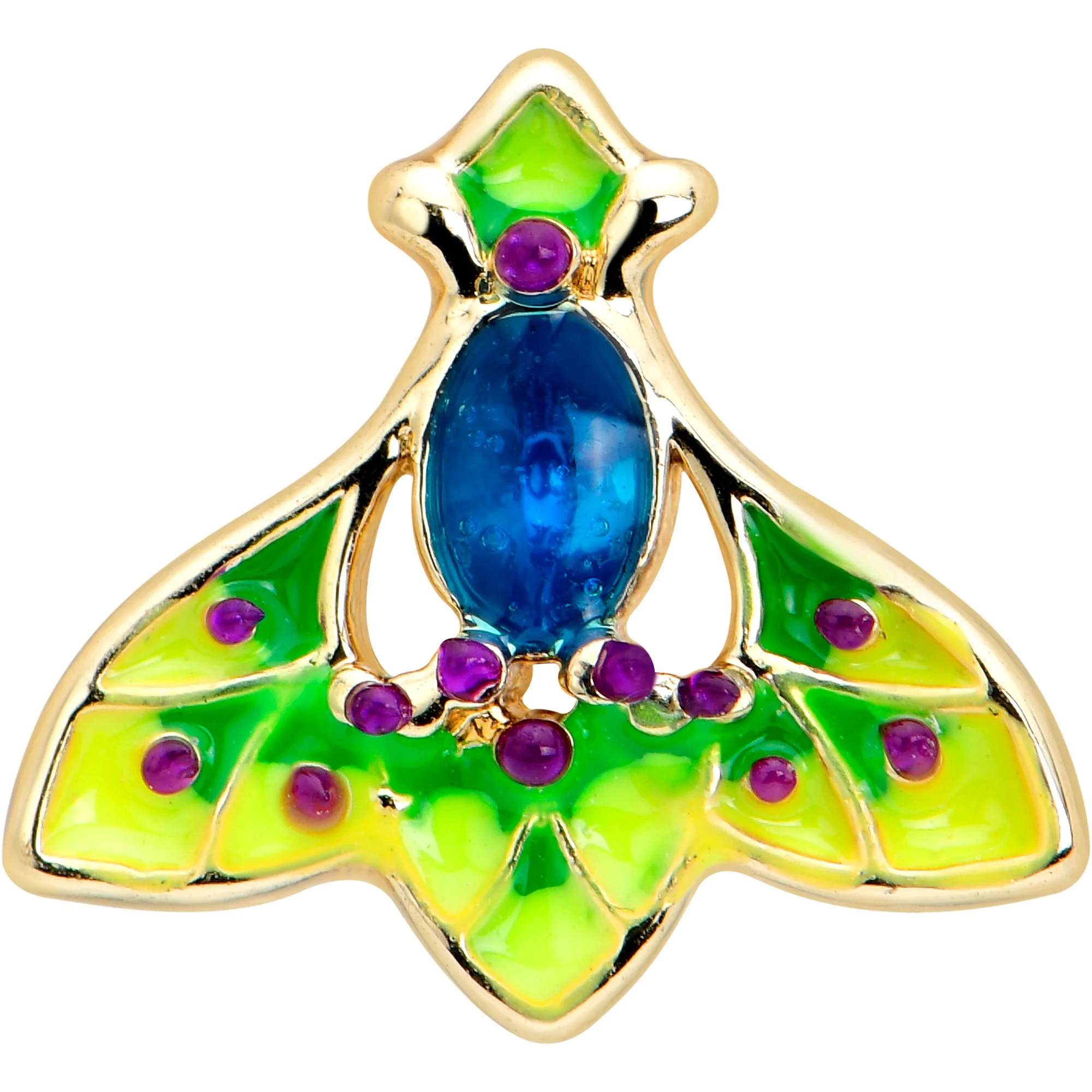 16G 1/4 Blue Gem Gold Tone Tropic Fan Cartilage Tragus Earring - Image 2