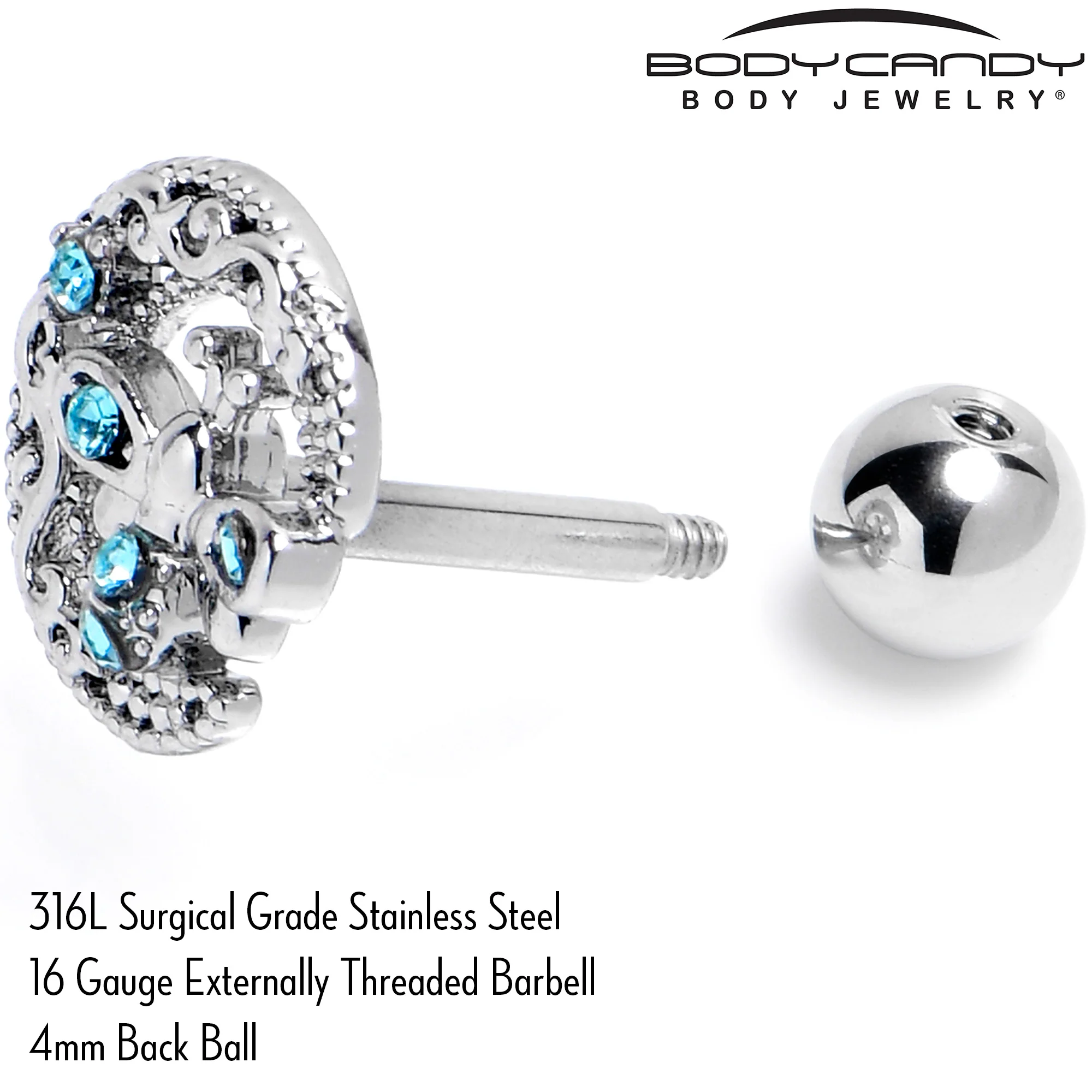 16G 1/4 Blue Gem Lunar Dragonfly Cartilage Tragus Earring - Image 5