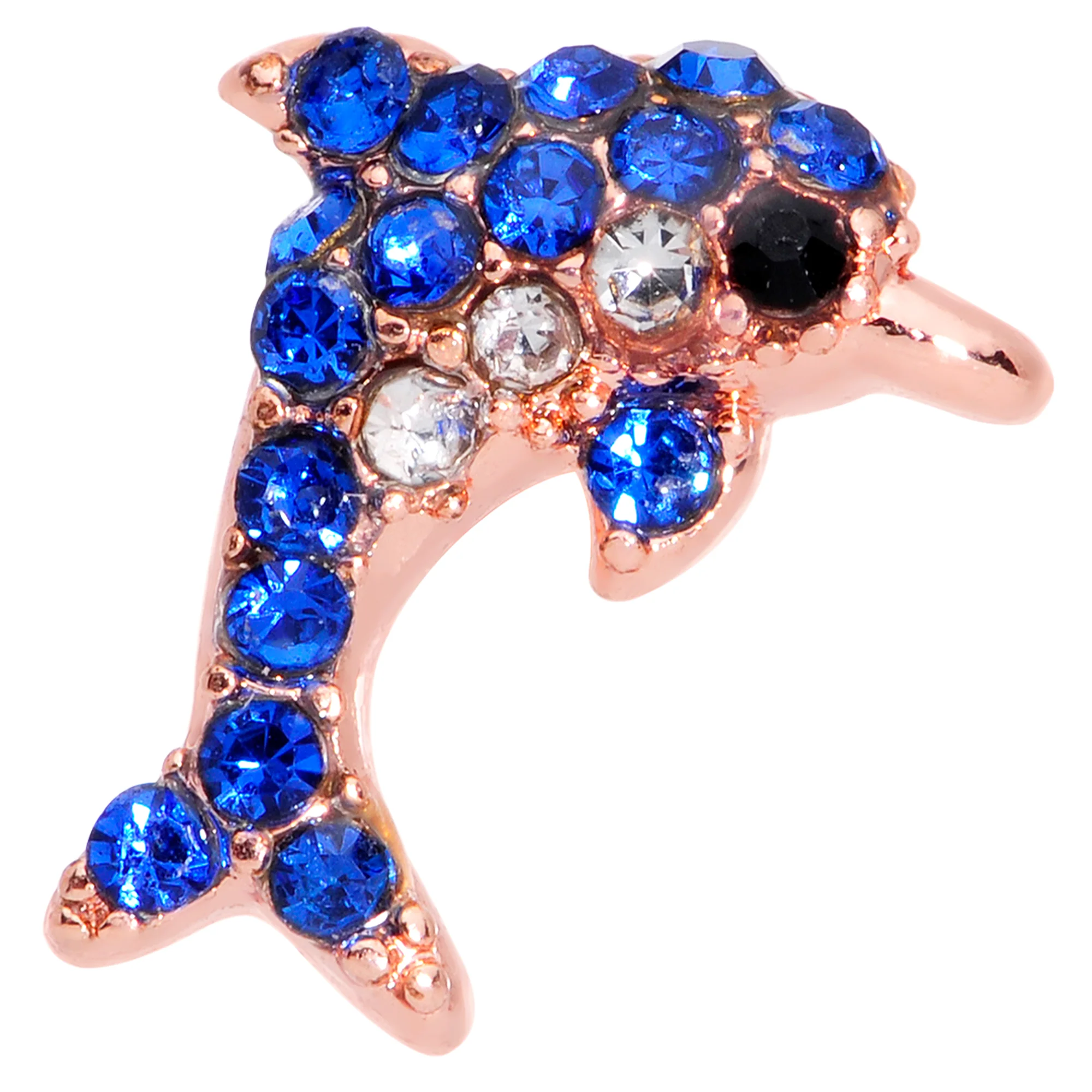 16G 1/4 Blue Gem Rose Gold Tone Dolphin Cartilage Tragus Earring - Image 2