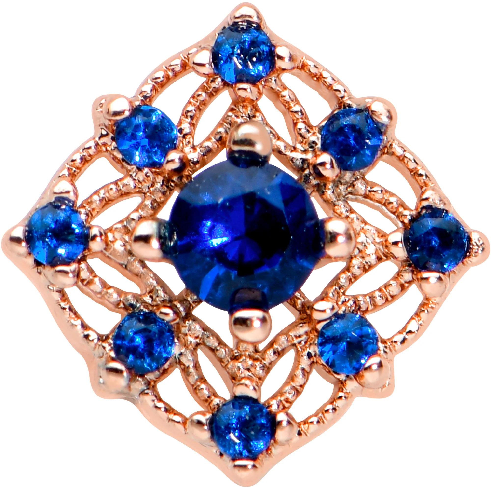 16G 1/4 Blue Gem Rose Gold Tone Night Star Labret Monroe Tragus - Image 2
