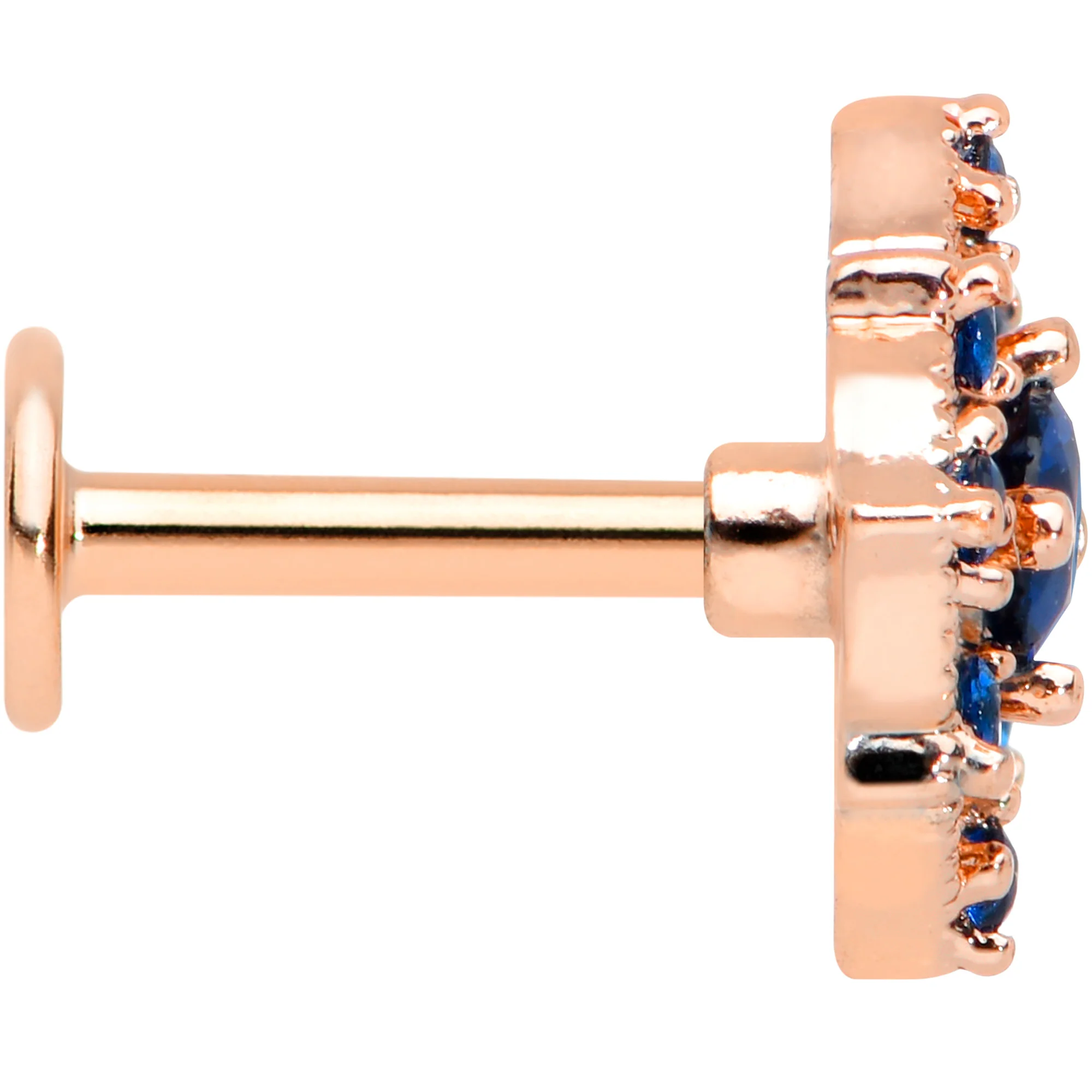 16G 1/4 Blue Gem Rose Gold Tone Night Star Labret Monroe Tragus - Image 3