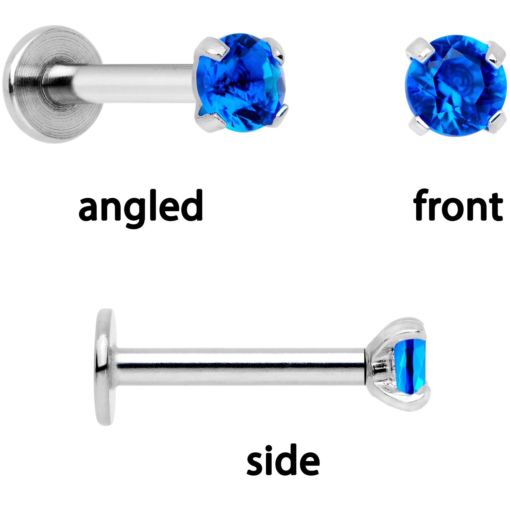 16G 1/4 Blue Gem Spring Black Cartilage Tragus Earring Set of 3 - Image 5