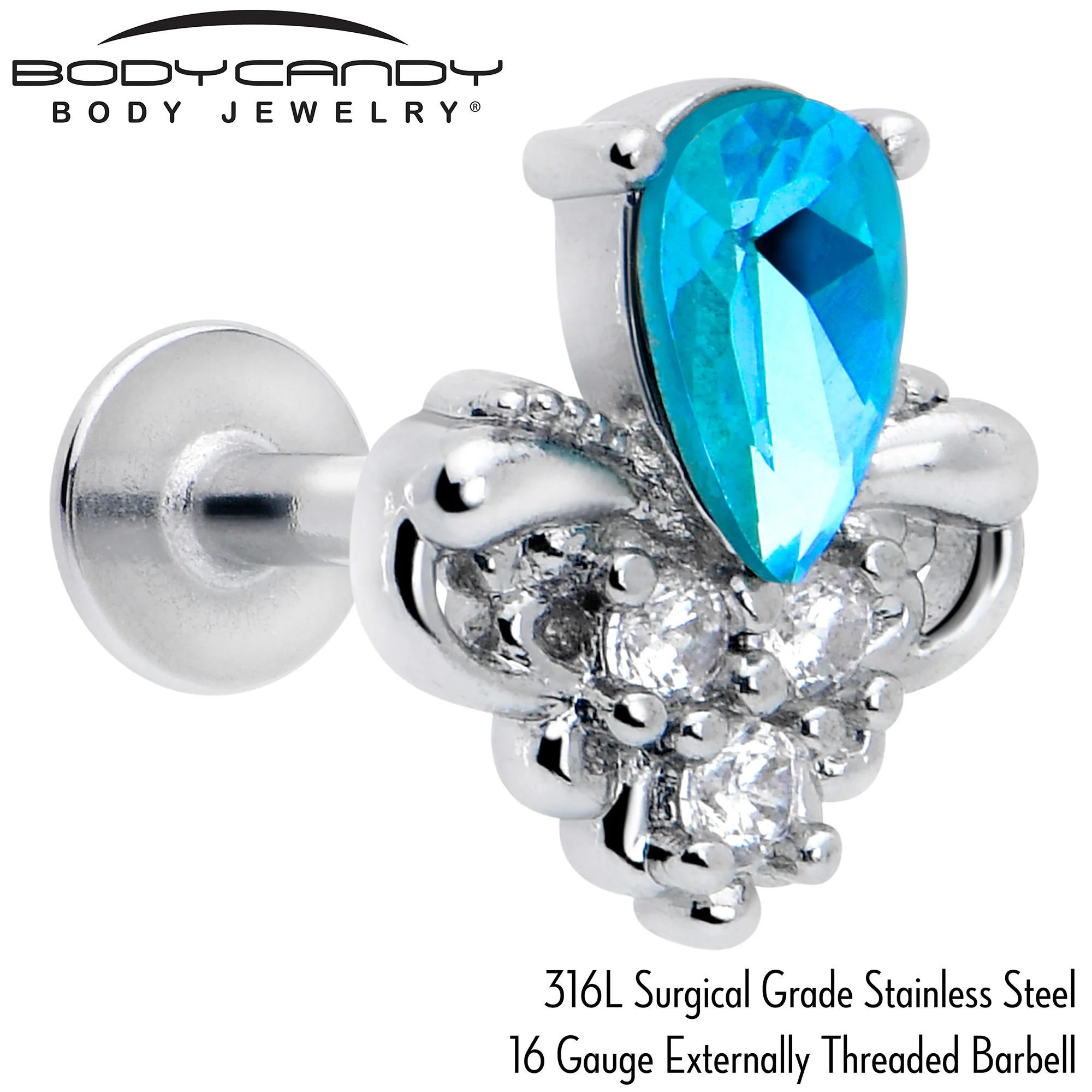 16G 1/4 Blue Gem Style Simplicity Labret Monroe Tragus - Image 2