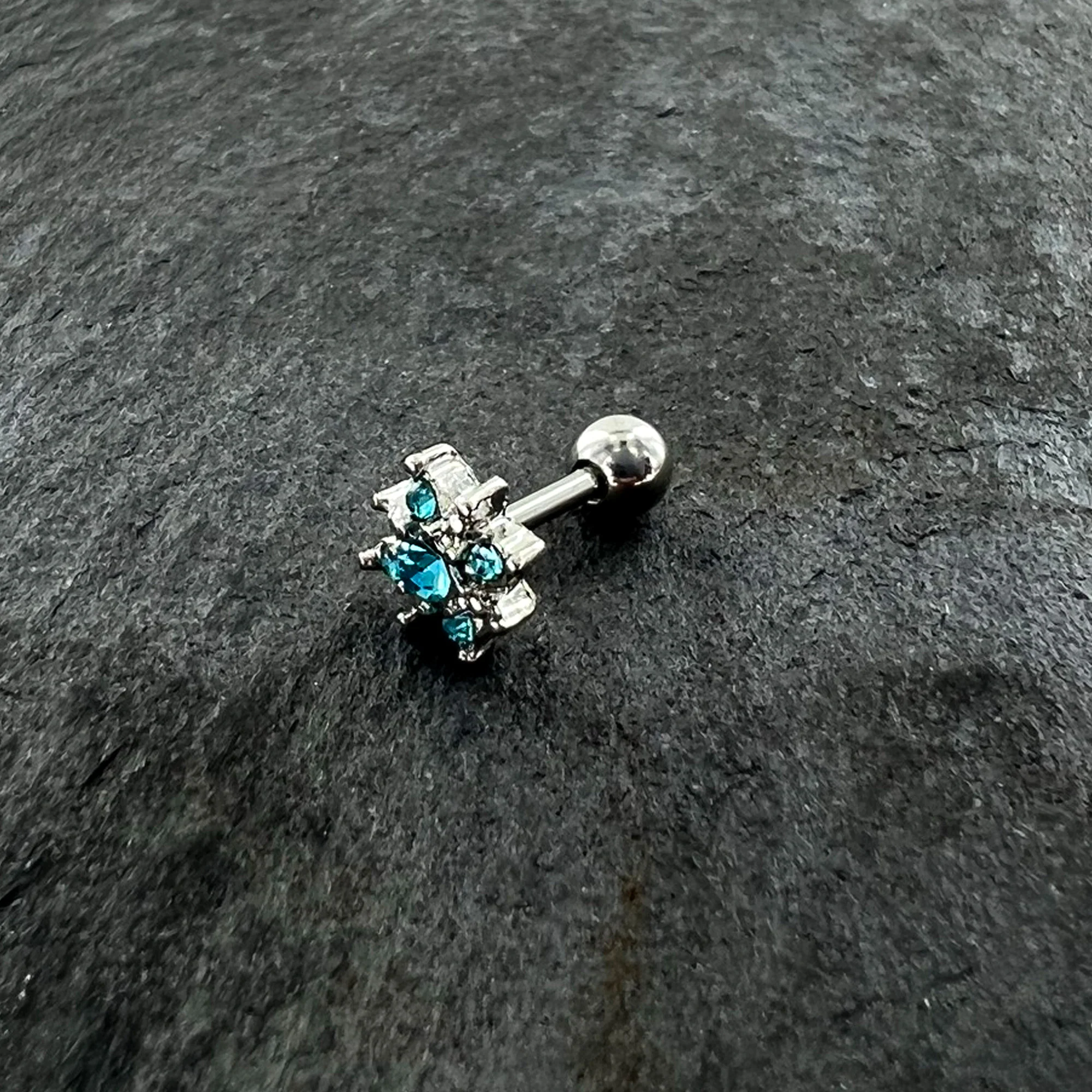 16G 1/4 Blue Gem Stylish Snowflake Cartilage Tragus Earring - Image 6