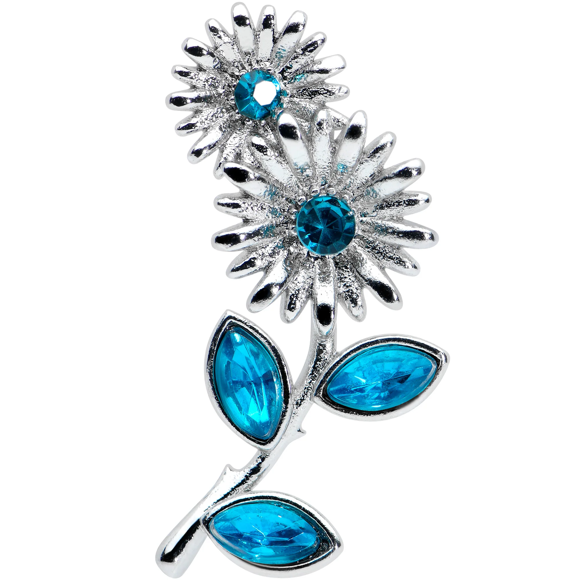 16G 1/4 Blue Gem Sunflower Blossoms Cartilage Tragus Earring - Image 2