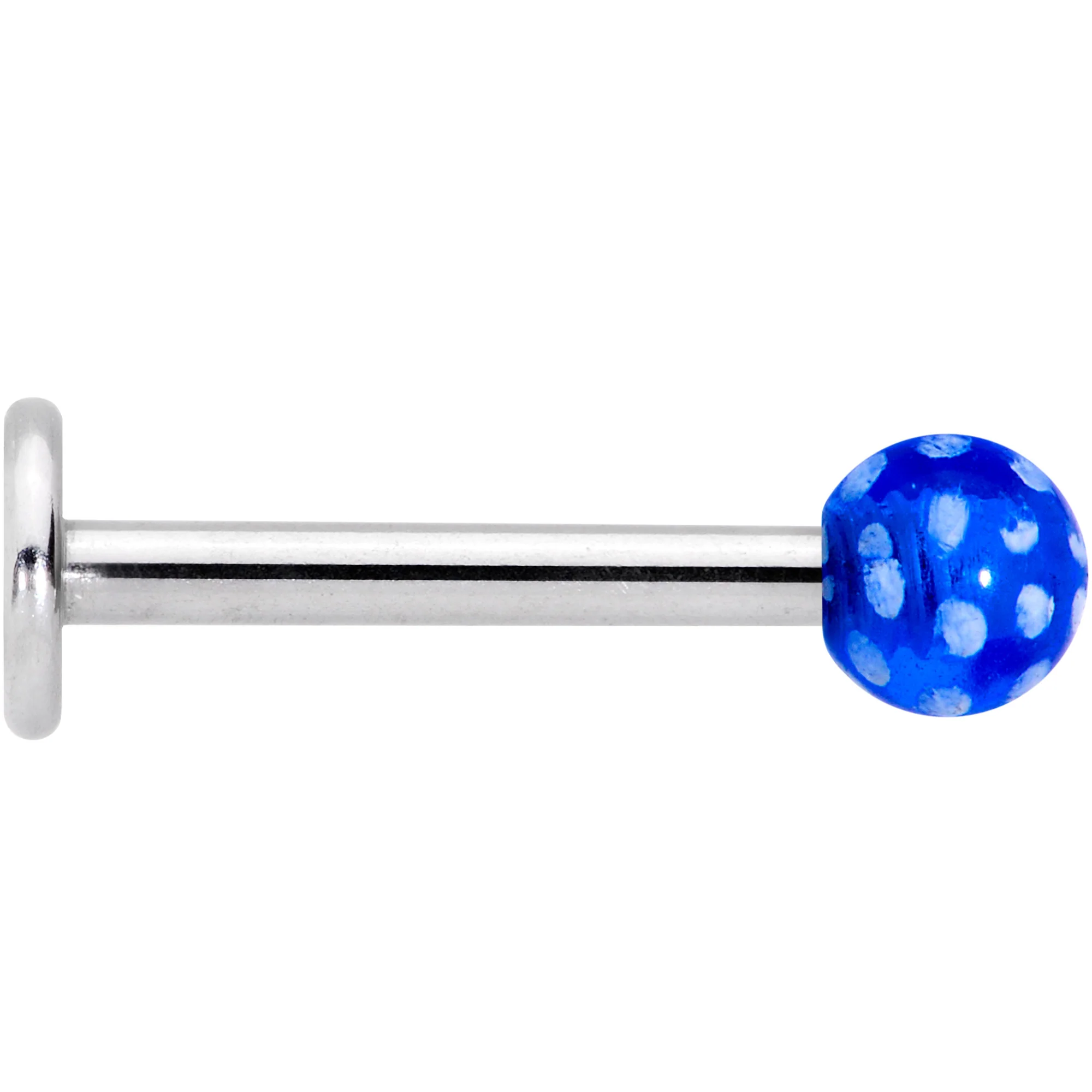 16G 1/4 Blue Polka Dot UV Reactive Acrylic Ball Labret Tragus - Image 3
