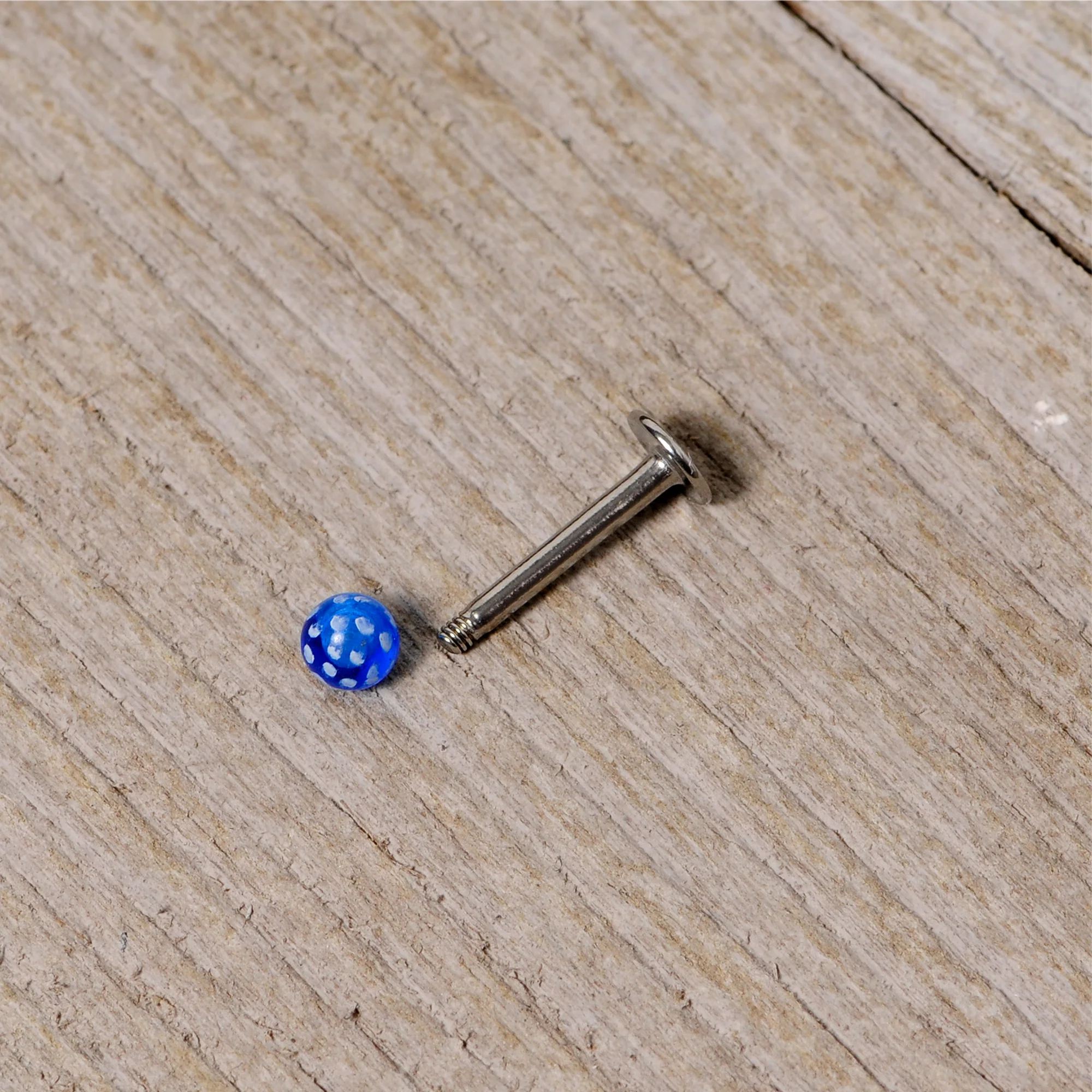 16G 1/4 Blue Polka Dot UV Reactive Acrylic Ball Labret Tragus - Image 5