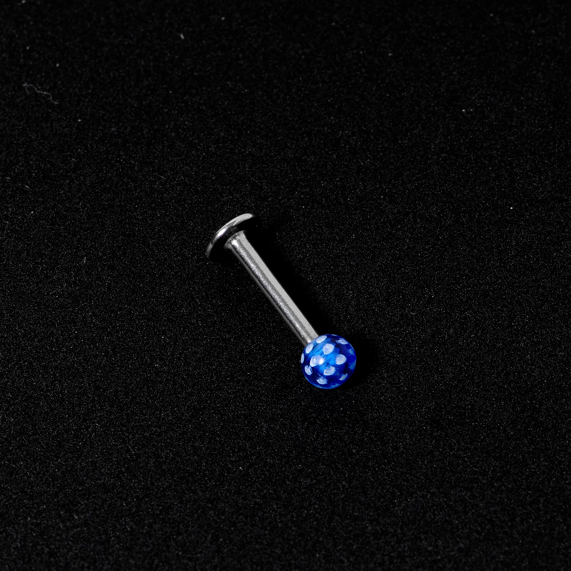 16G 1/4 Blue Polka Dot UV Reactive Acrylic Ball Labret Tragus - Image 6