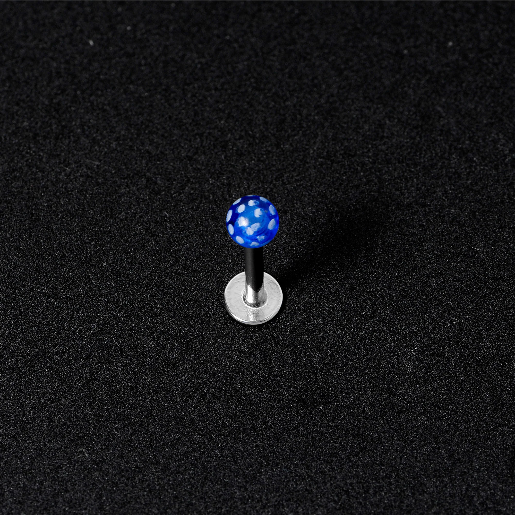 16G 1/4 Blue Polka Dot UV Reactive Acrylic Ball Labret Tragus - Image 7