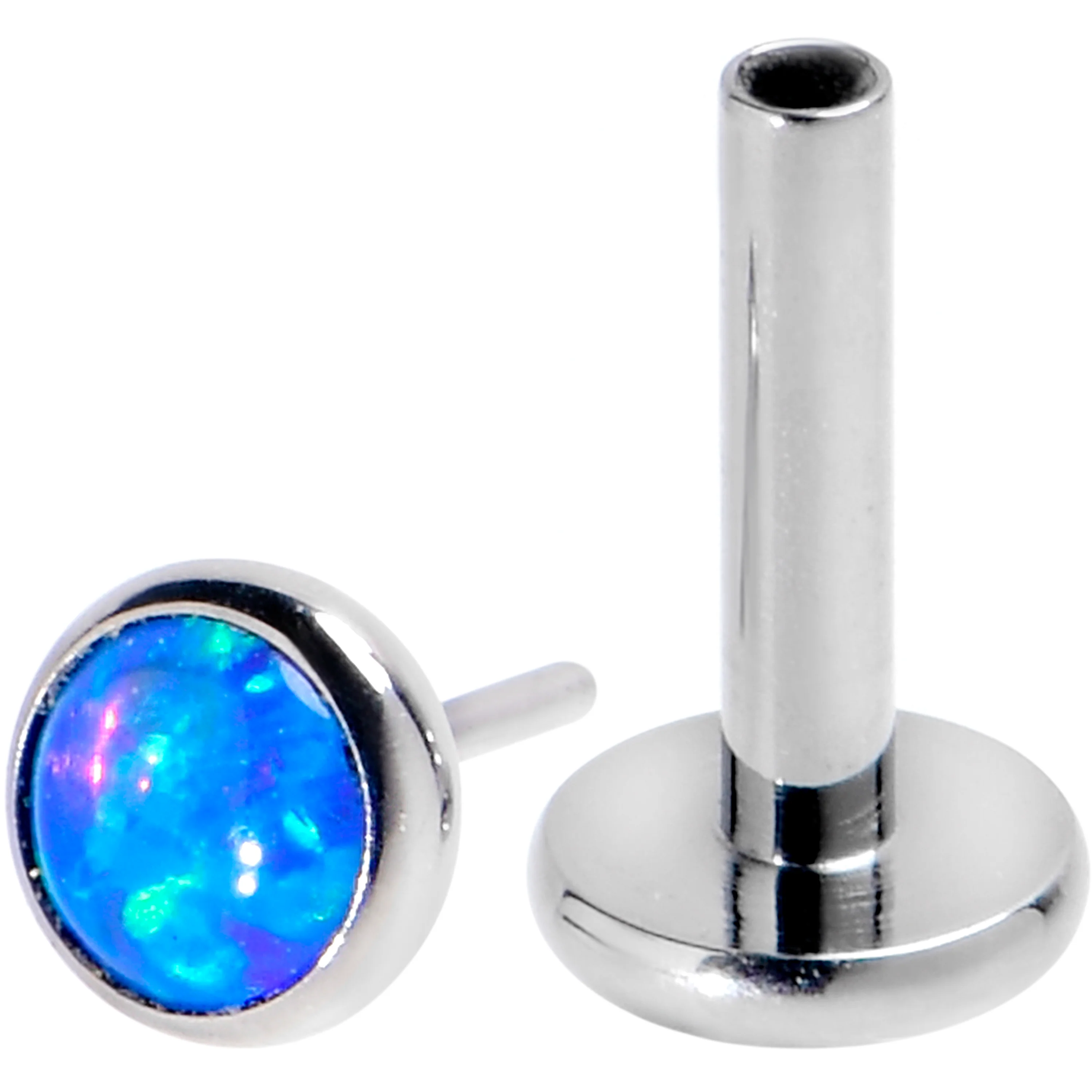 16G 1/4 Blue Synthetic Opal G23 Titanium Threadless Push In Labret - Image 2