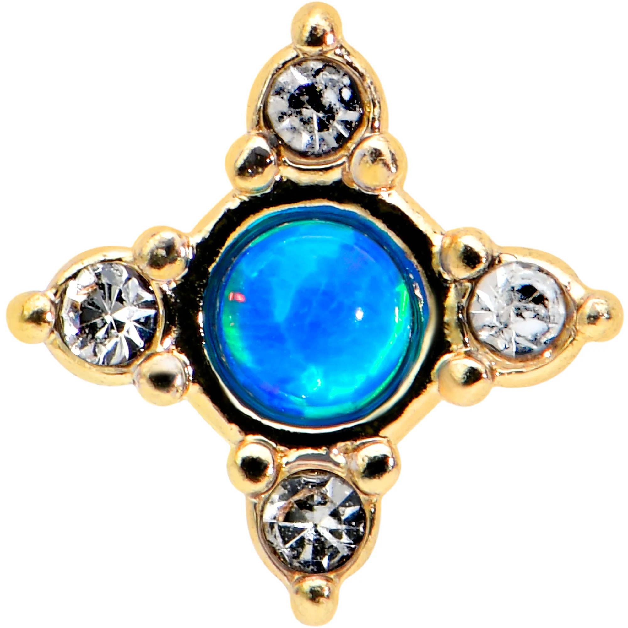 16G 1/4 Blue Synthetic Opal Gold Tone Rhombus Cartilage Earring - Image 2
