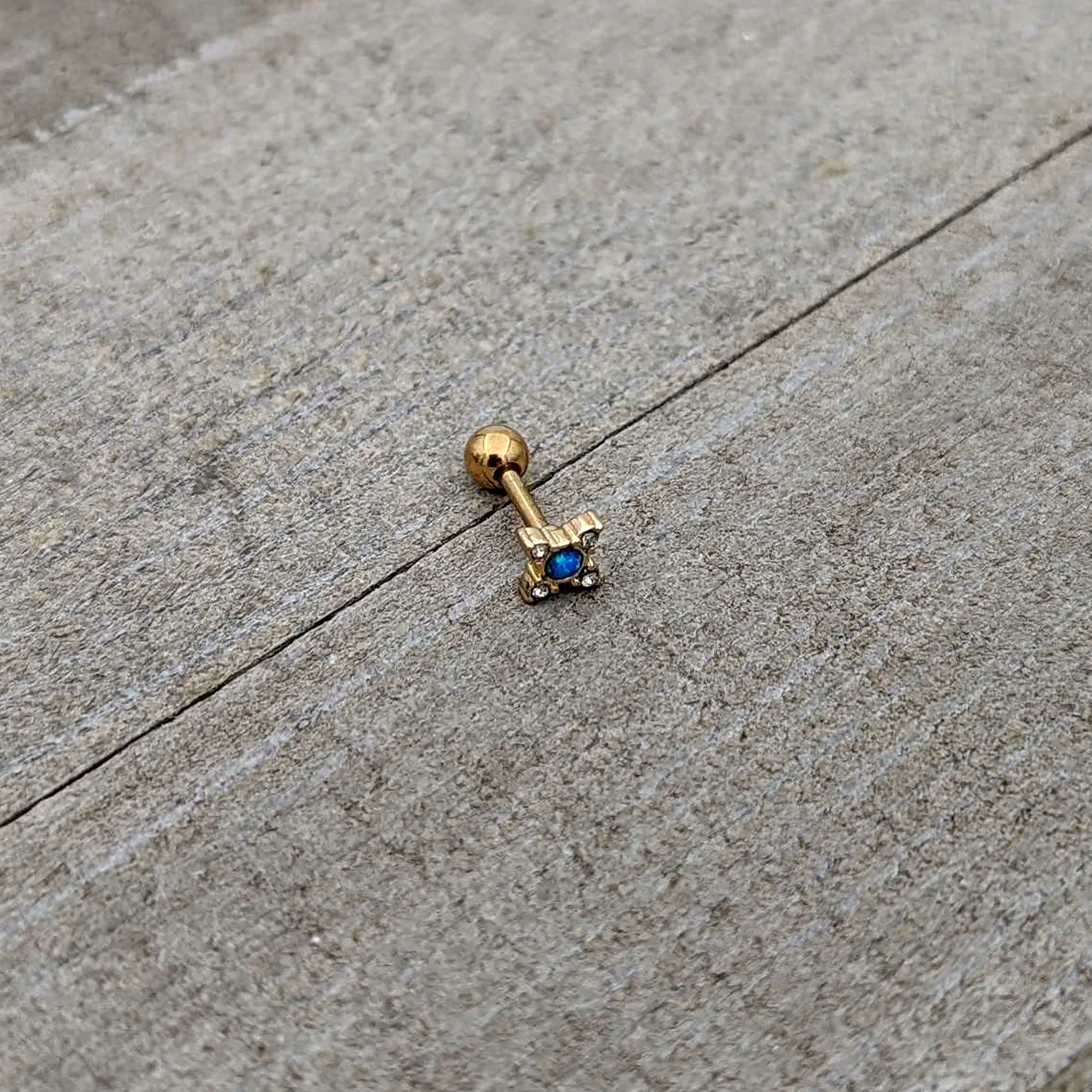 16G 1/4 Blue Synthetic Opal Gold Tone Rhombus Cartilage Earring - Image 7