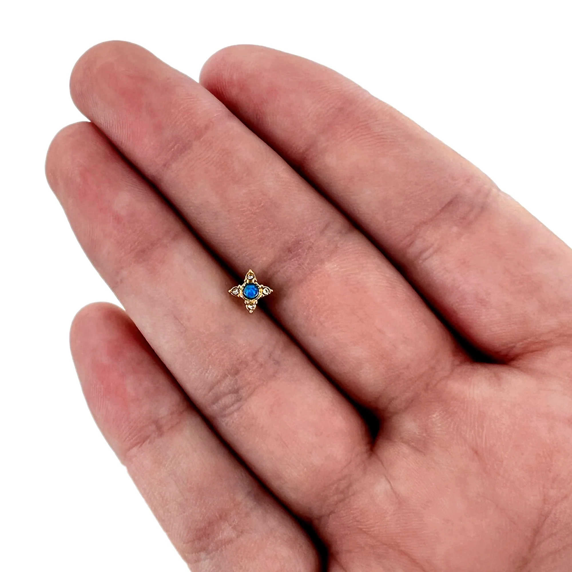 16G 1/4 Blue Synthetic Opal Gold Tone Rhombus Cartilage Earring - Image 8
