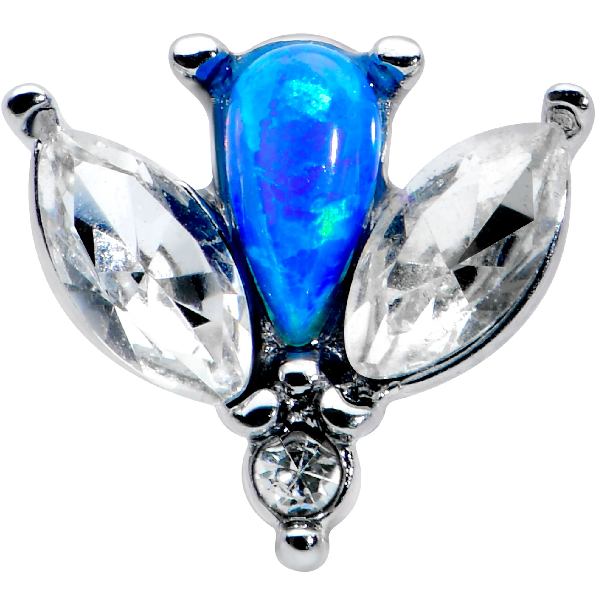 16G 1/4 Blue Synthetic Opal Style Flower Cartilage Tragus Earring - Image 2