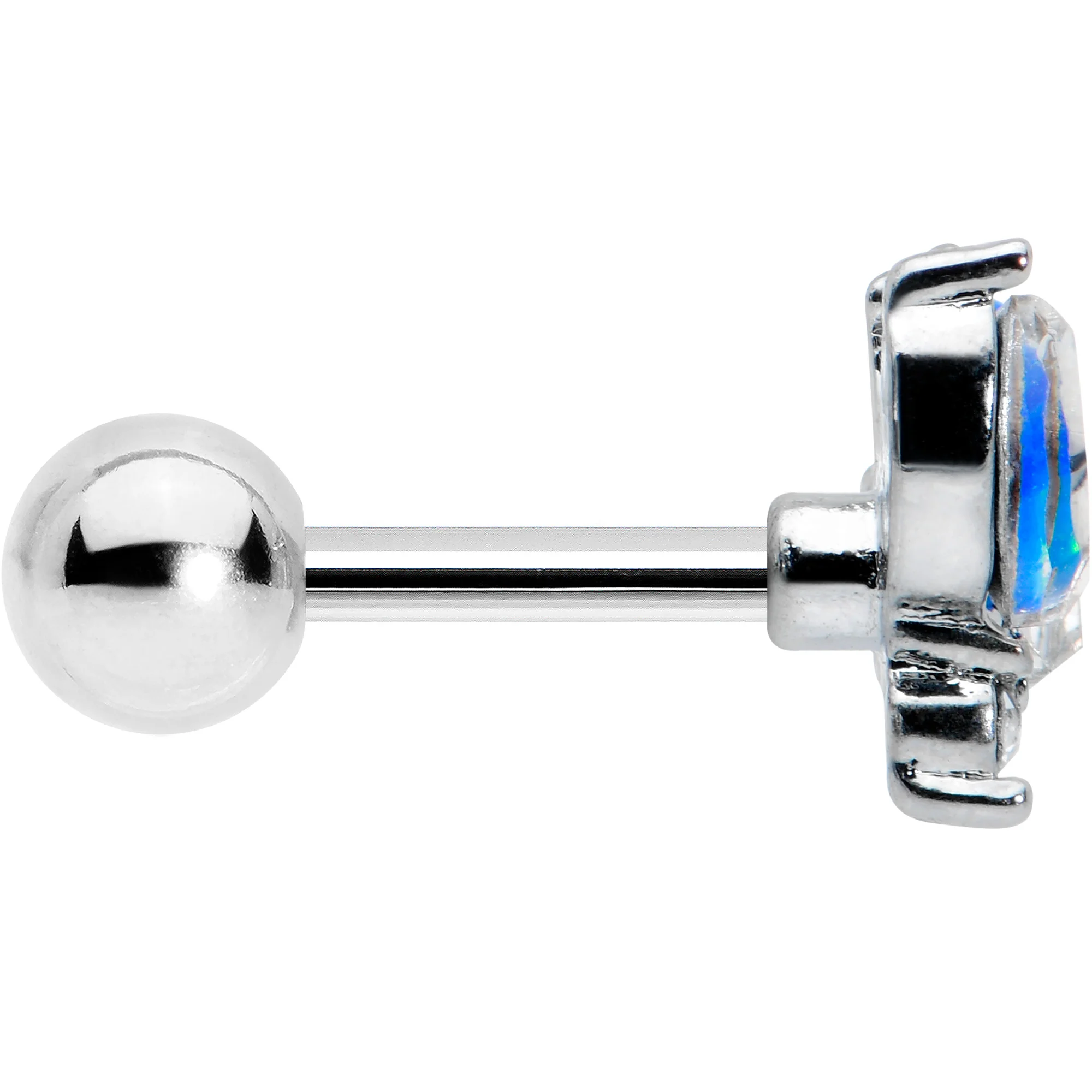 16G 1/4 Blue Synthetic Opal Style Flower Cartilage Tragus Earring - Image 3