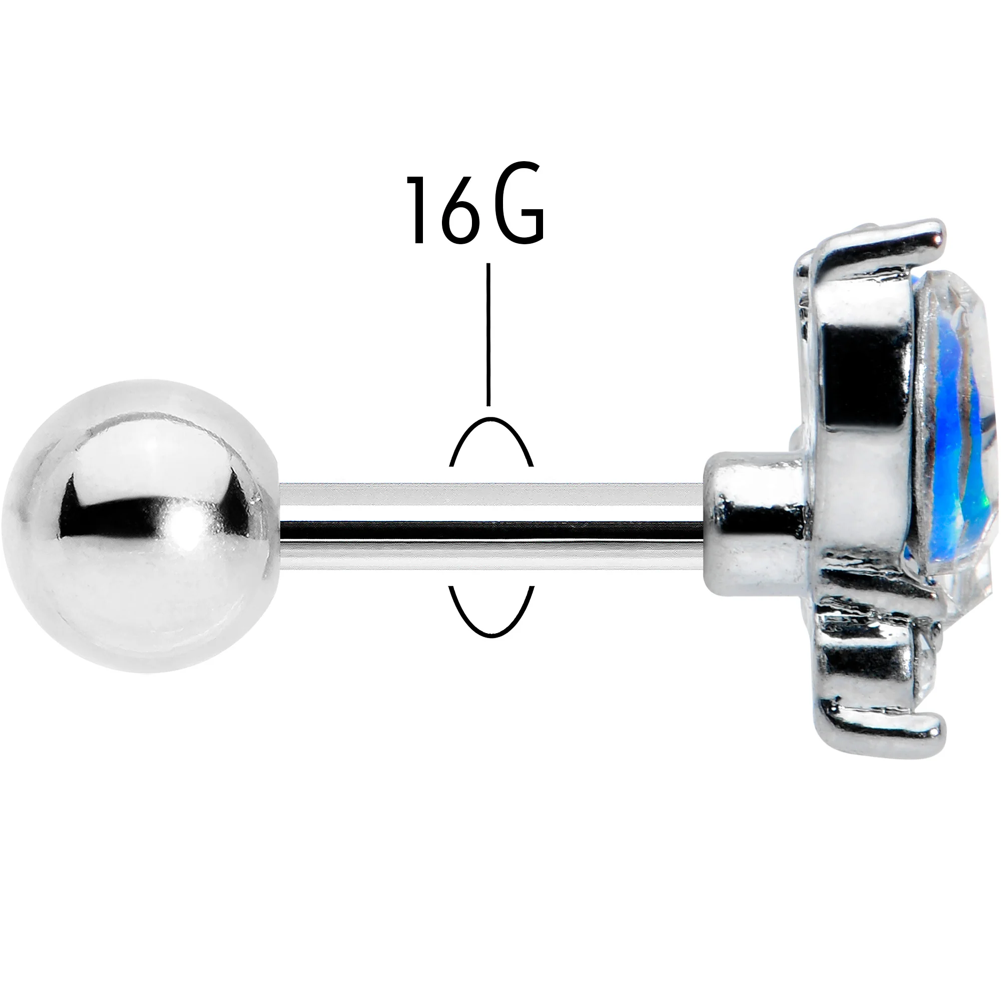 16G 1/4 Blue Synthetic Opal Style Flower Cartilage Tragus Earring - Image 5