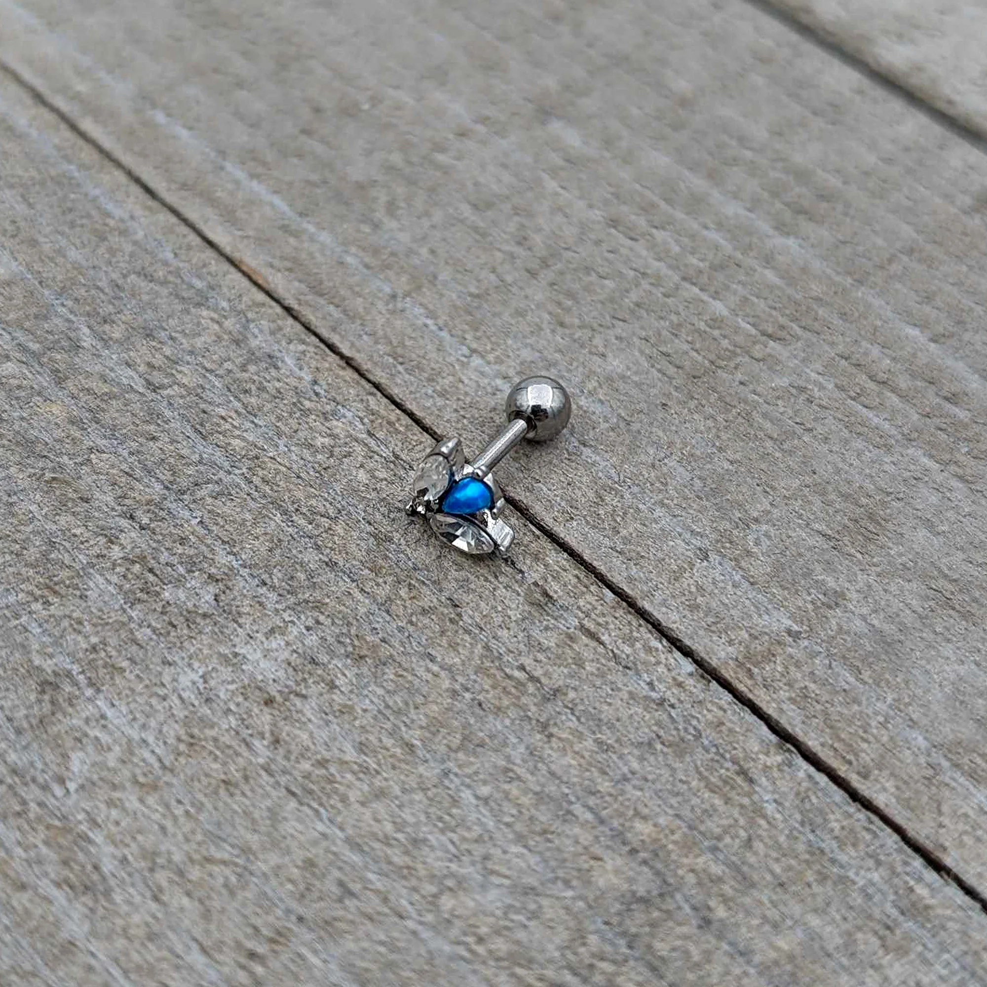 16G 1/4 Blue Synthetic Opal Style Flower Cartilage Tragus Earring - Image 7