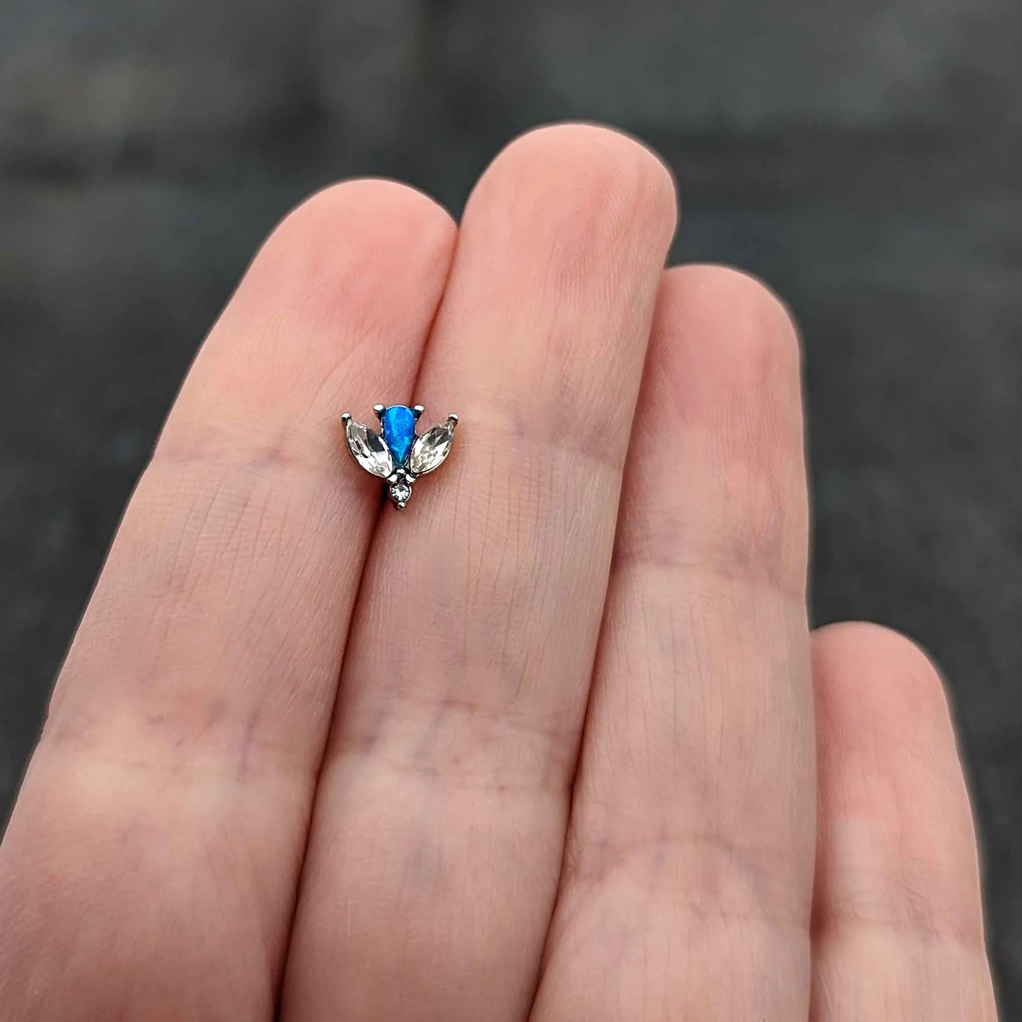 16G 1/4 Blue Synthetic Opal Style Flower Cartilage Tragus Earring - Image 8