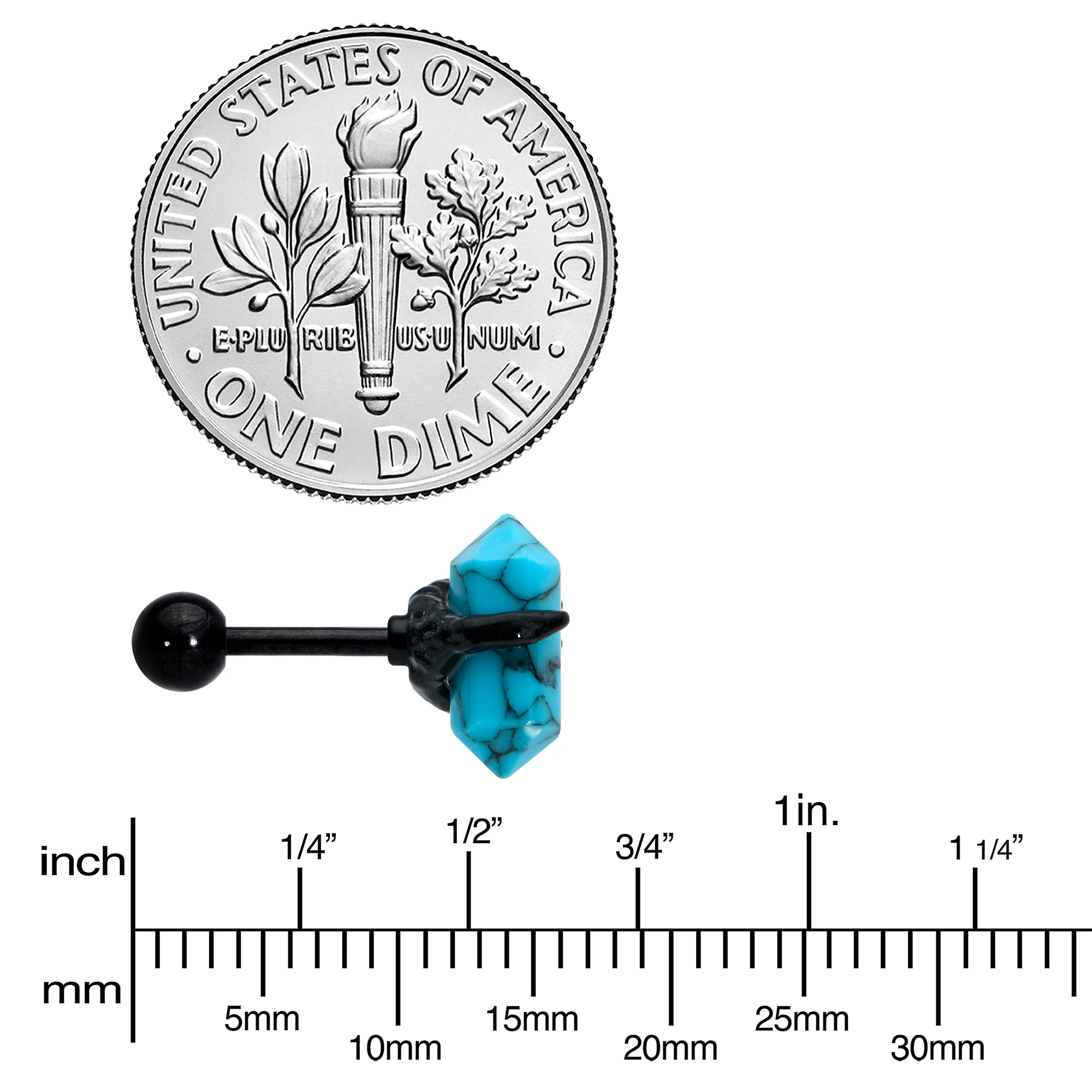 16G 1/4 Blue Turquoise Black Claw Obelisk Cartilage Earring - Image 4