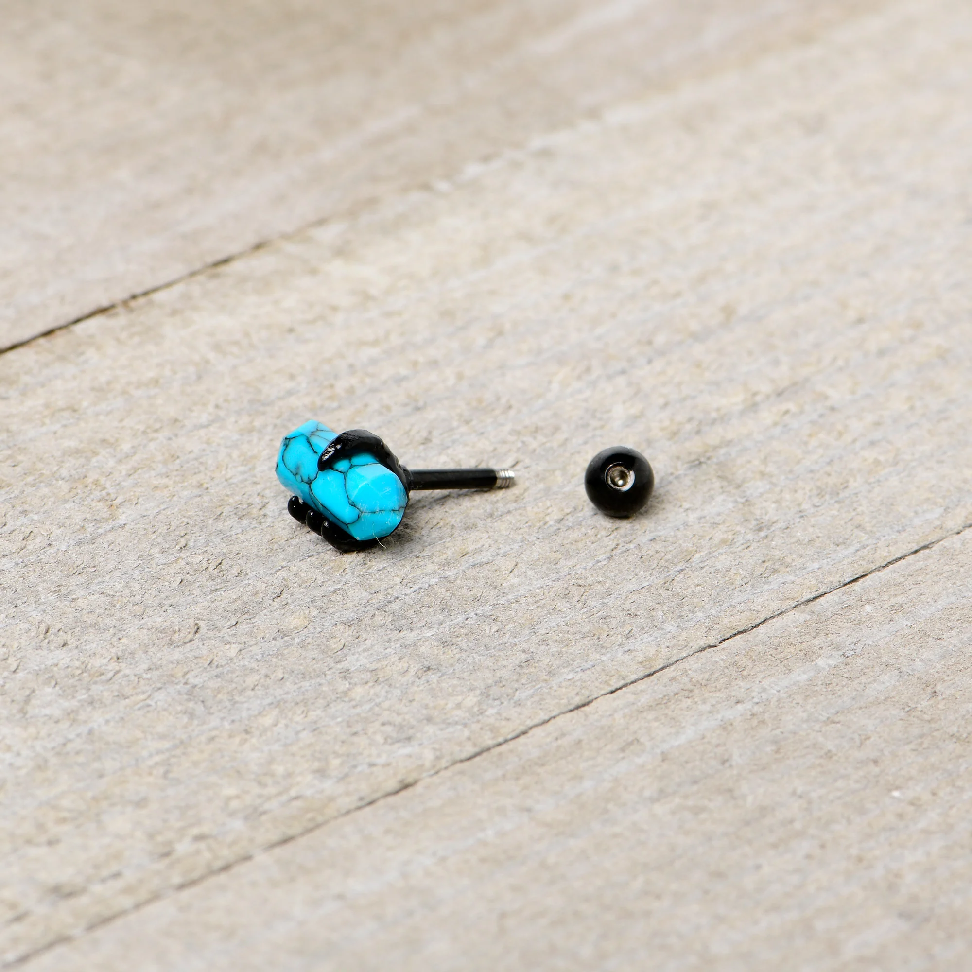 16G 1/4 Blue Turquoise Black Claw Obelisk Cartilage Earring - Image 7