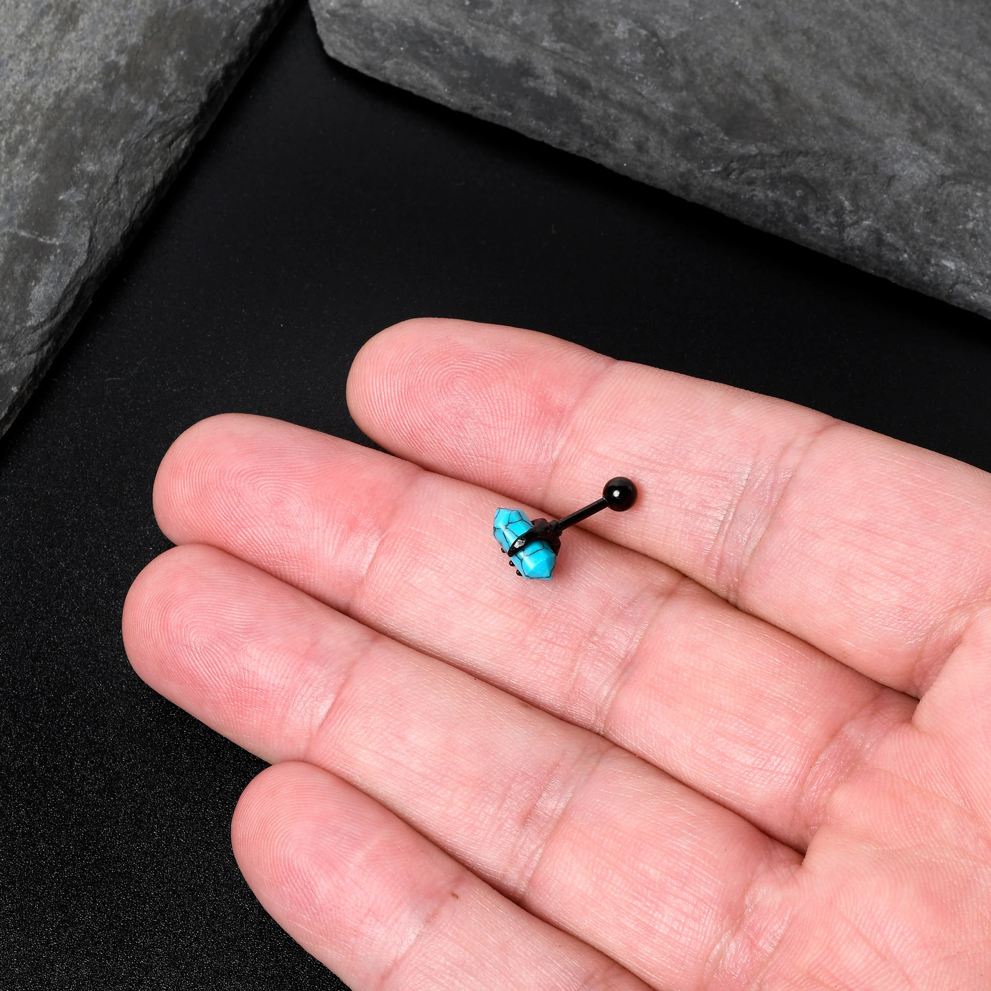 16G 1/4 Blue Turquoise Black Claw Obelisk Cartilage Earring - Image 8