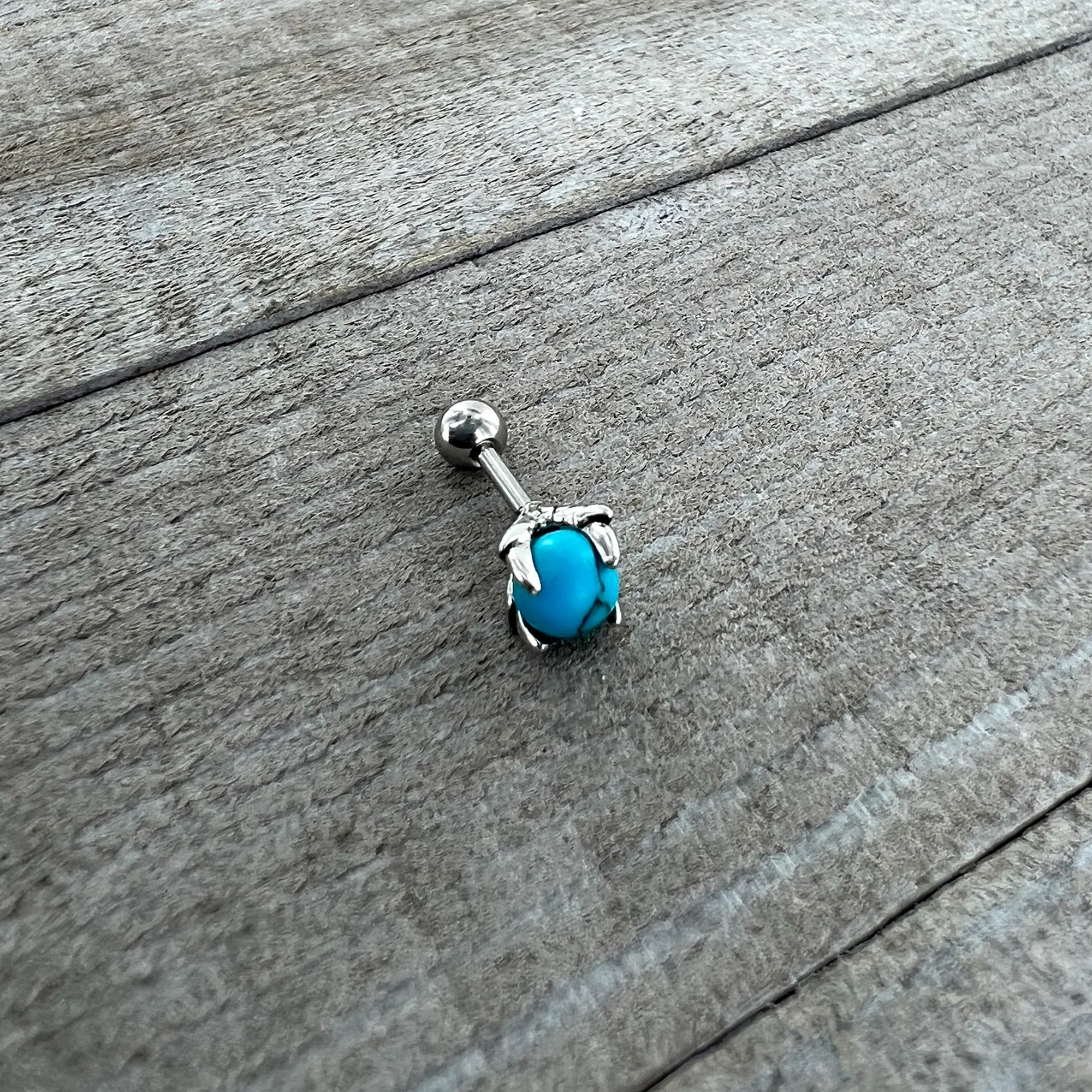 16G 1/4 Blue Turquoise Claw Hand Cartilage Tragus Earring - Image 5