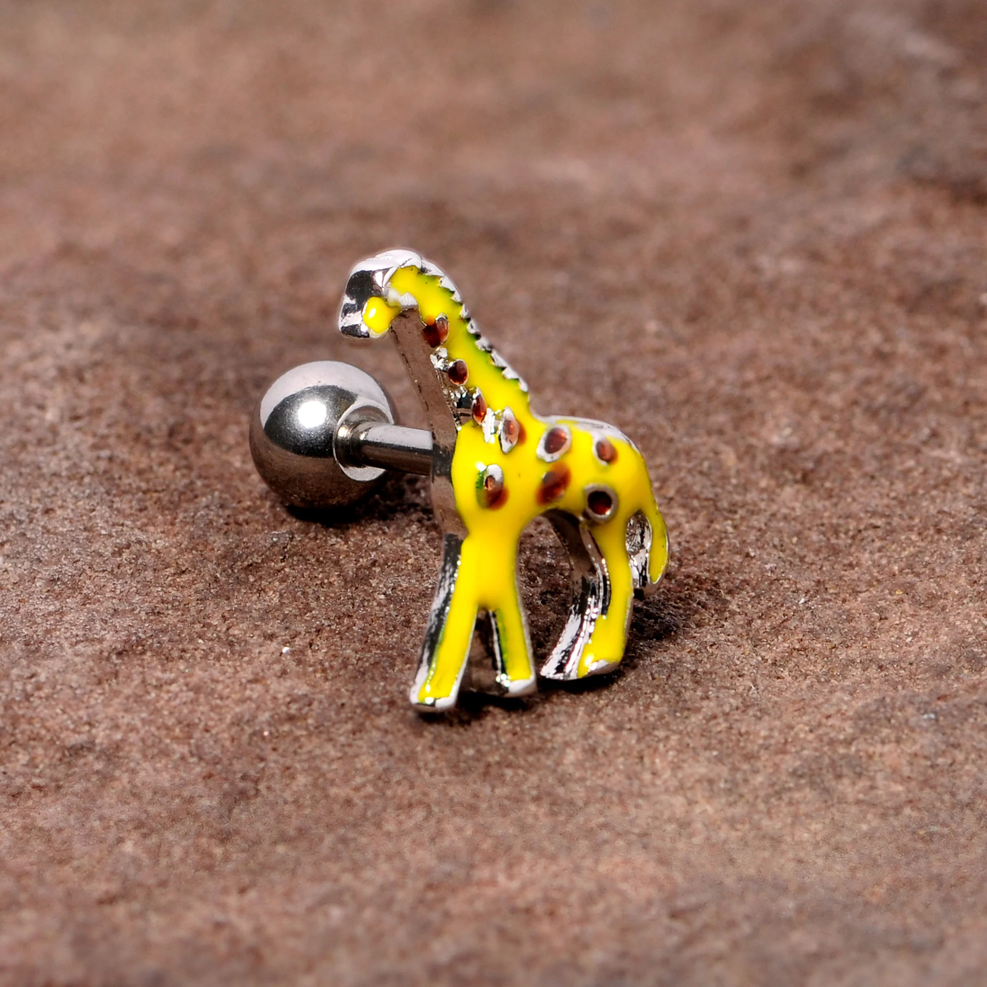 16G 1/4 Brown Yellow Giraffe Cartilage Tragus Earring - Image 2
