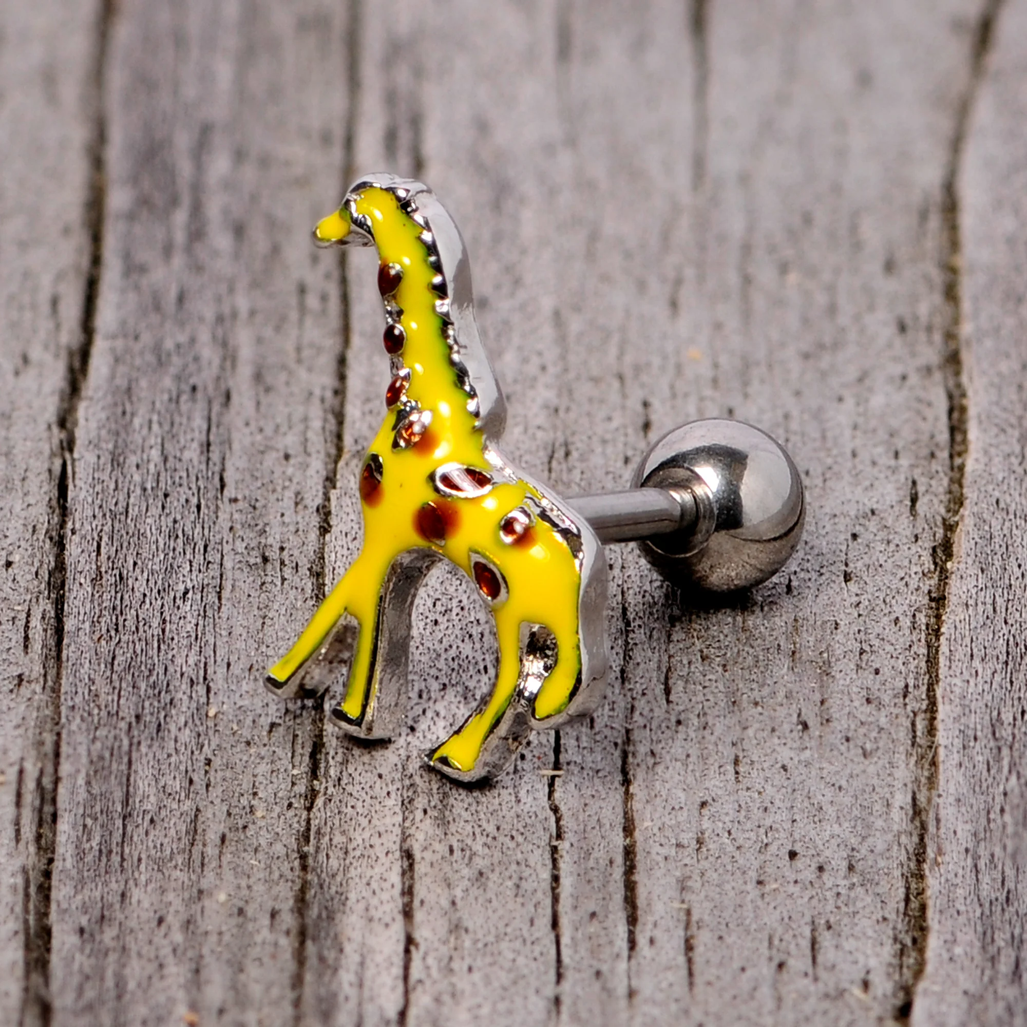 16G 1/4 Brown Yellow Giraffe Cartilage Tragus Earring - Image 5