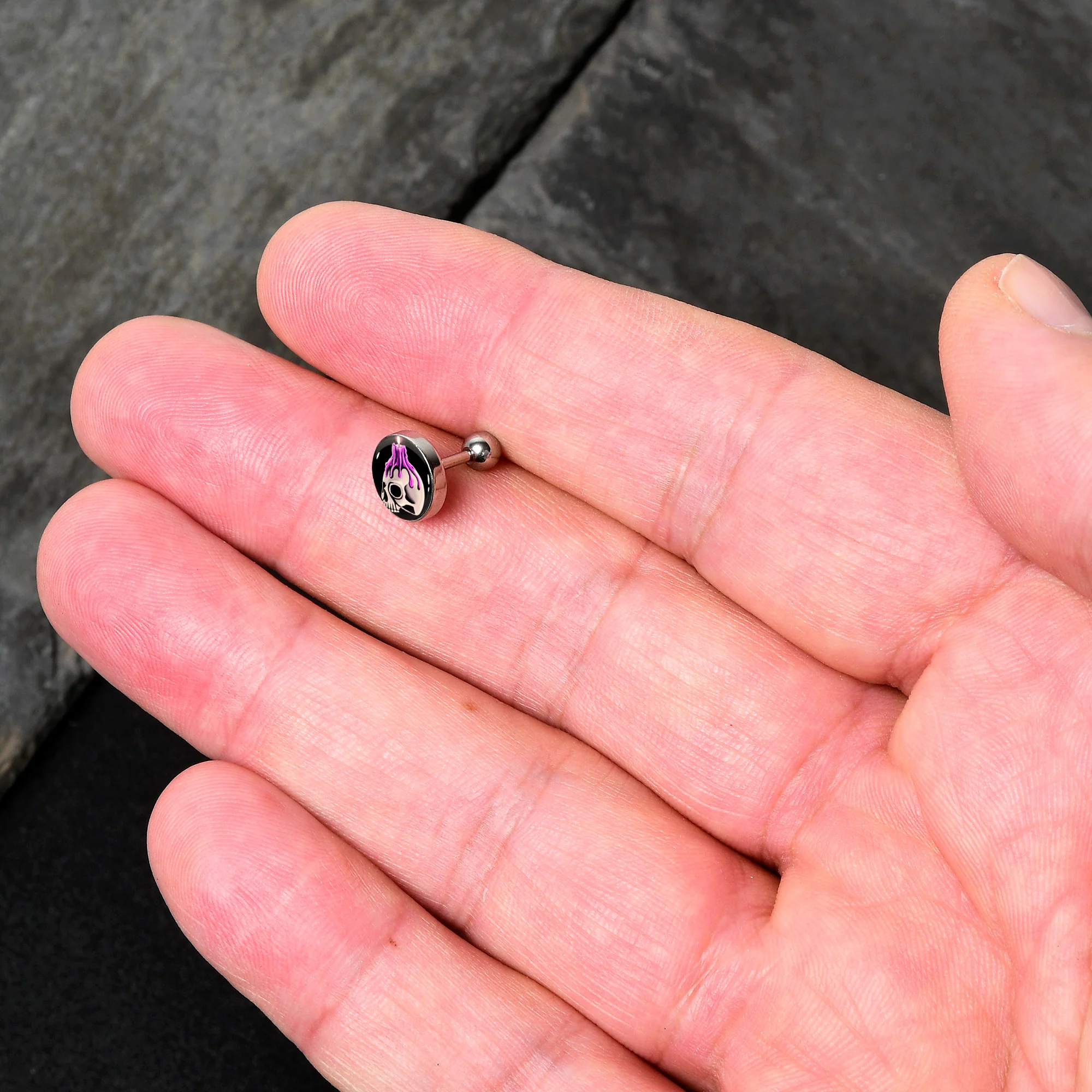 16G 1/4 Burning Skull Candle Cartilage Tragus Earring by Onyx O - Image 3