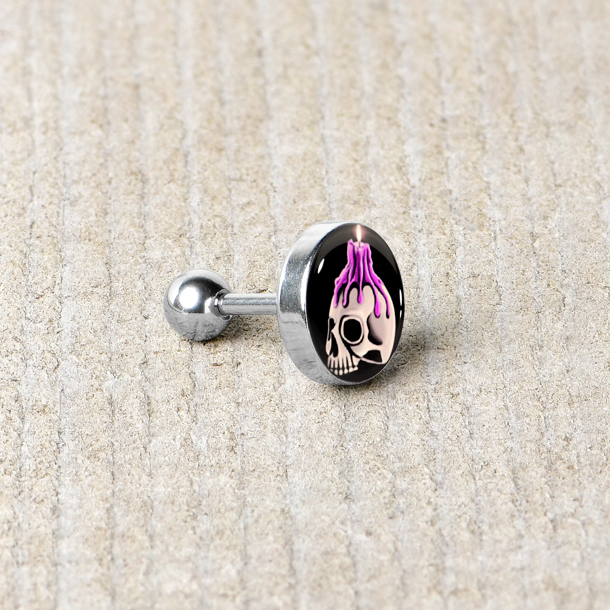 16G 1/4 Burning Skull Candle Cartilage Tragus Earring by Onyx O - Image 5
